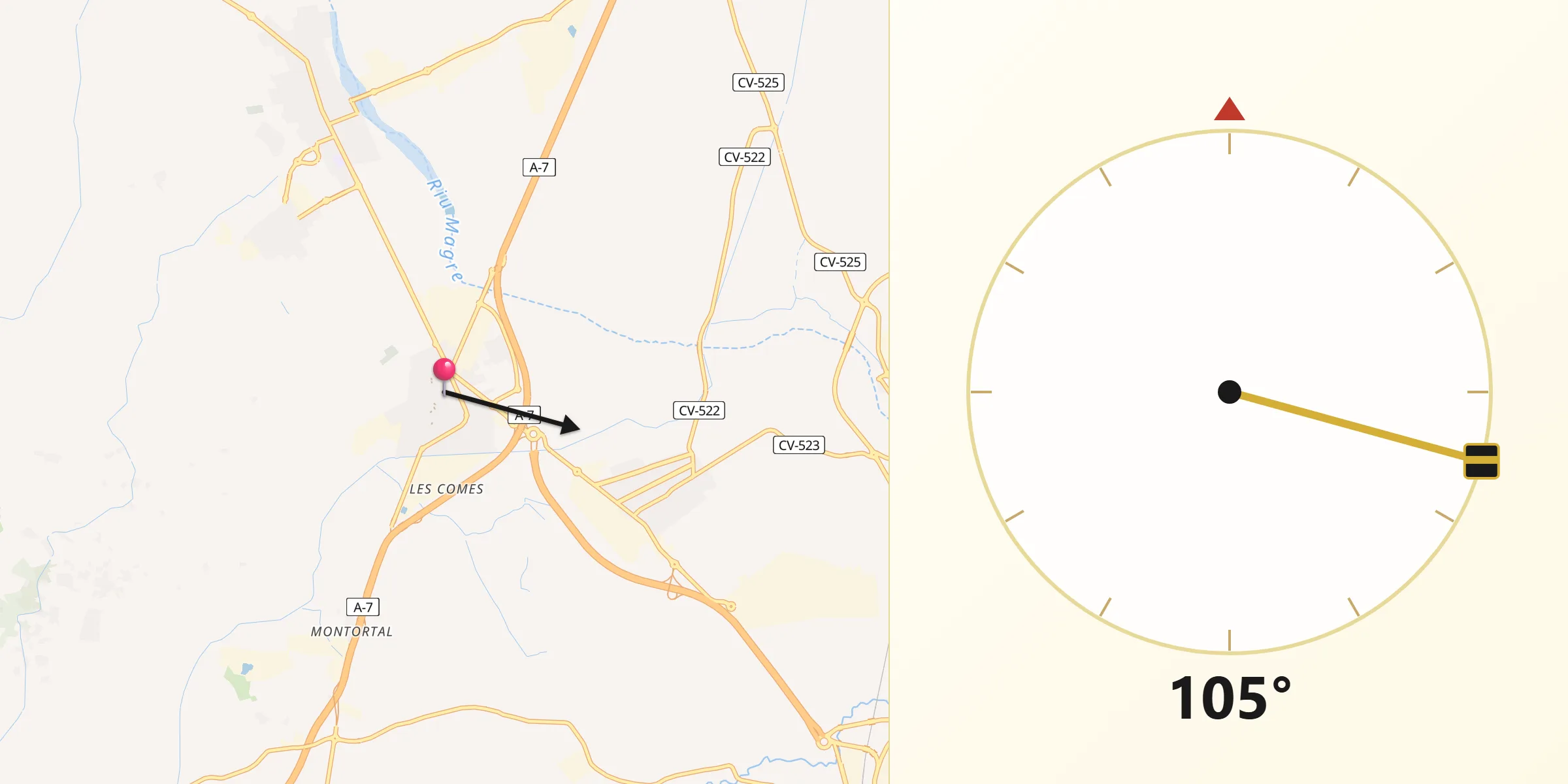 Dirección de la Qibla desde L'Alcúdia
