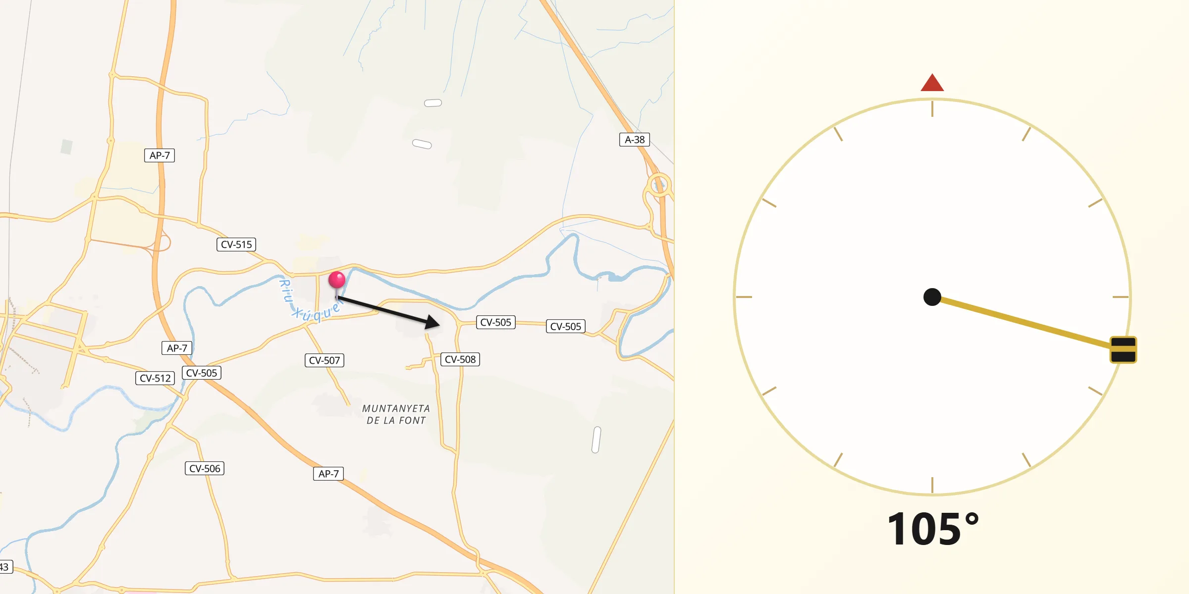 Dirección de la Qibla desde Albalat de la Ribera