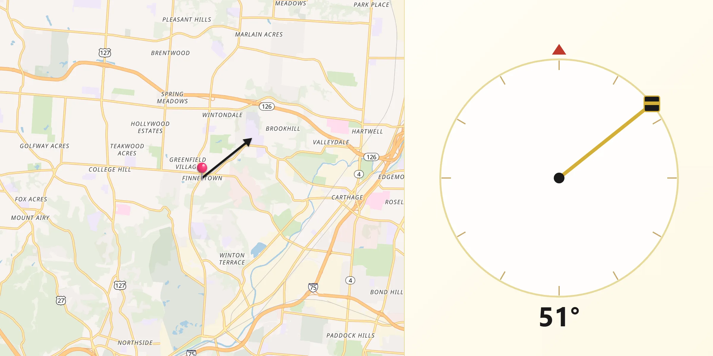 Qibla Direction from Finneytown