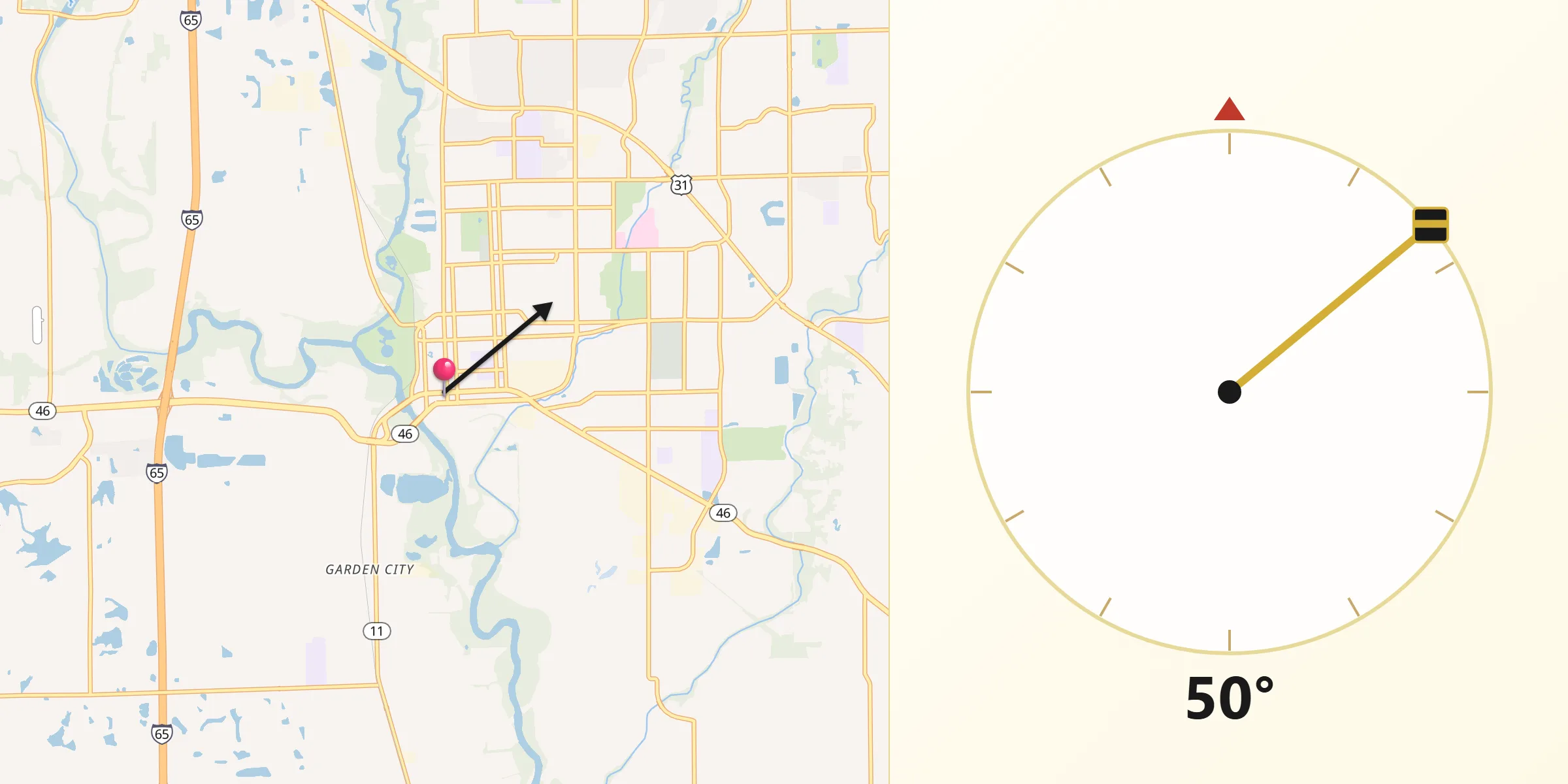 Direção da Qibla a partir de Columbus