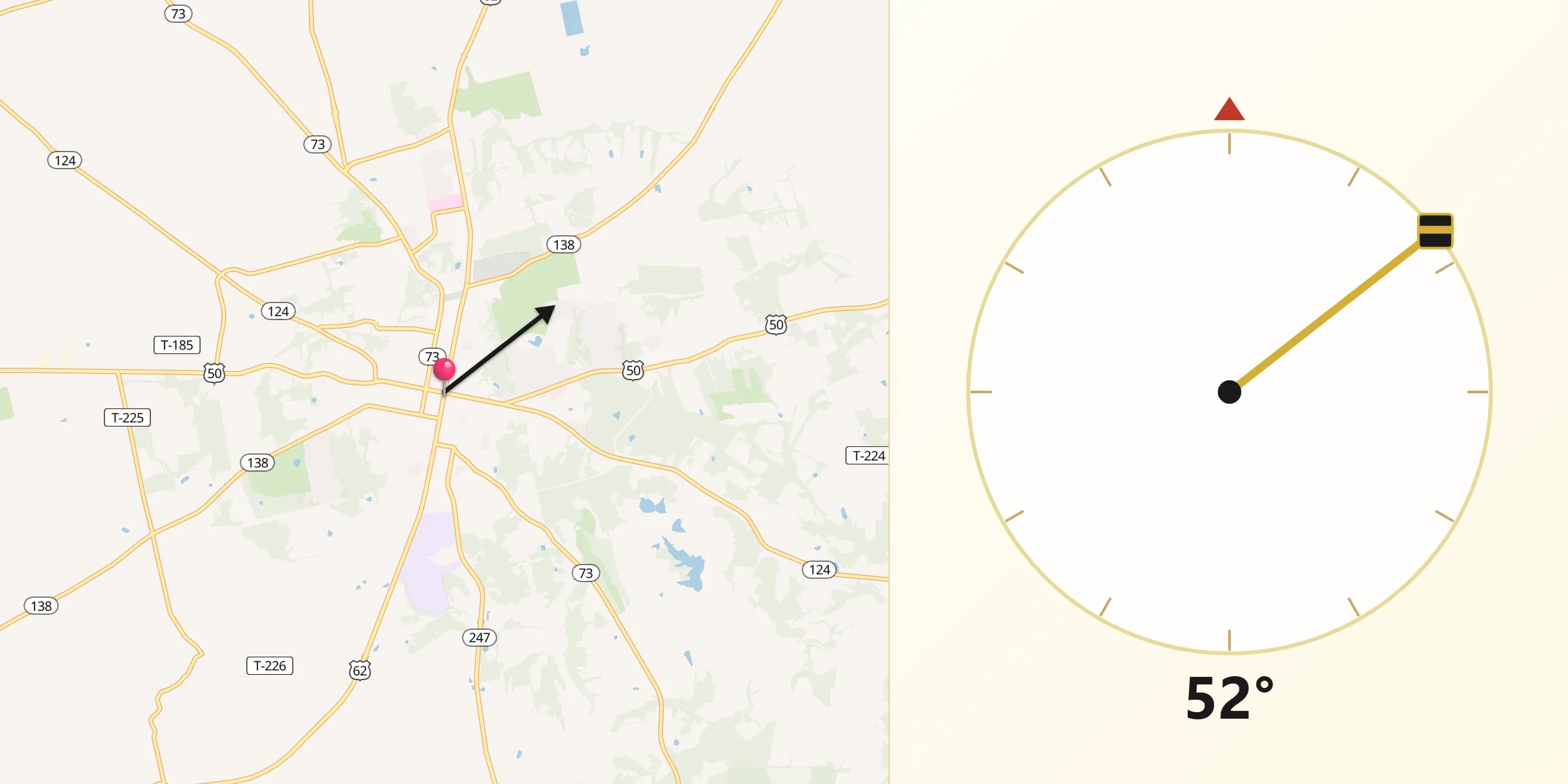 Dirección de la Qibla desde Hillsboro