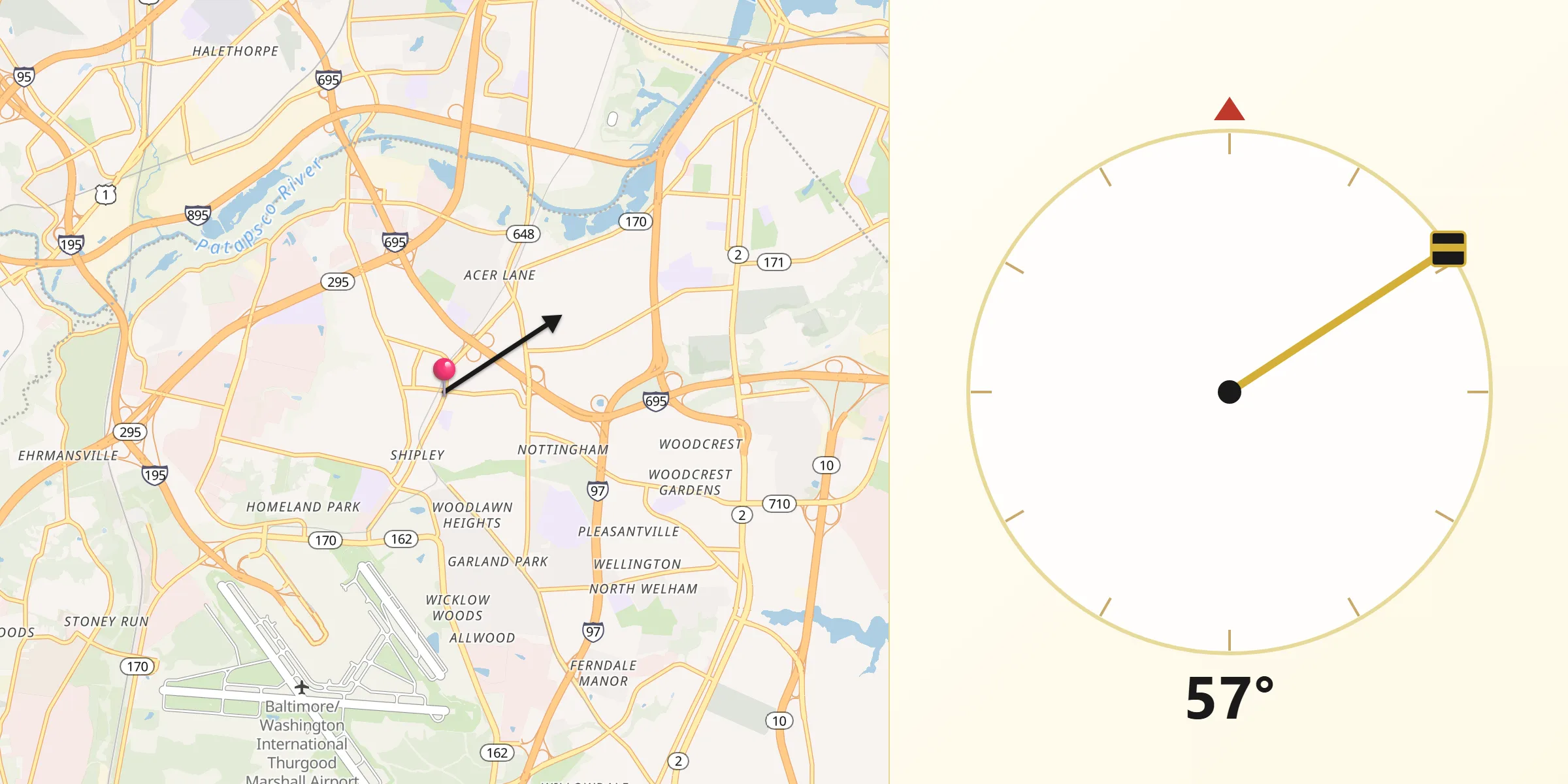 Qibla Direction from Linthicum