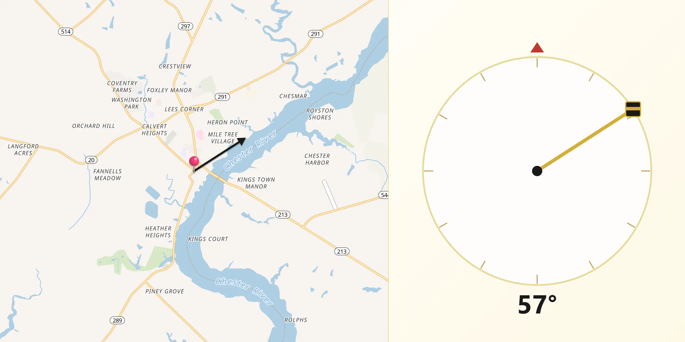 Qibla Direction from Chestertown