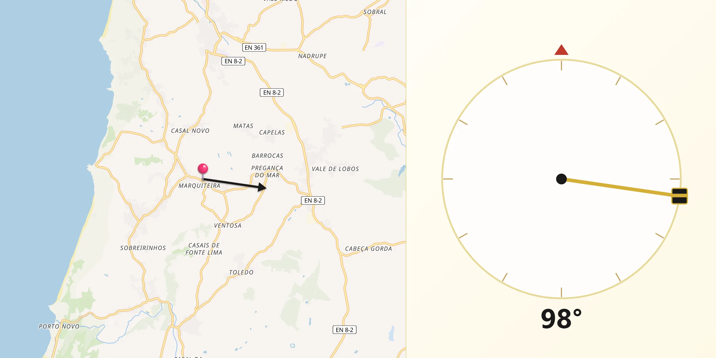 Direção da Qibla a partir de Santa Bárbara