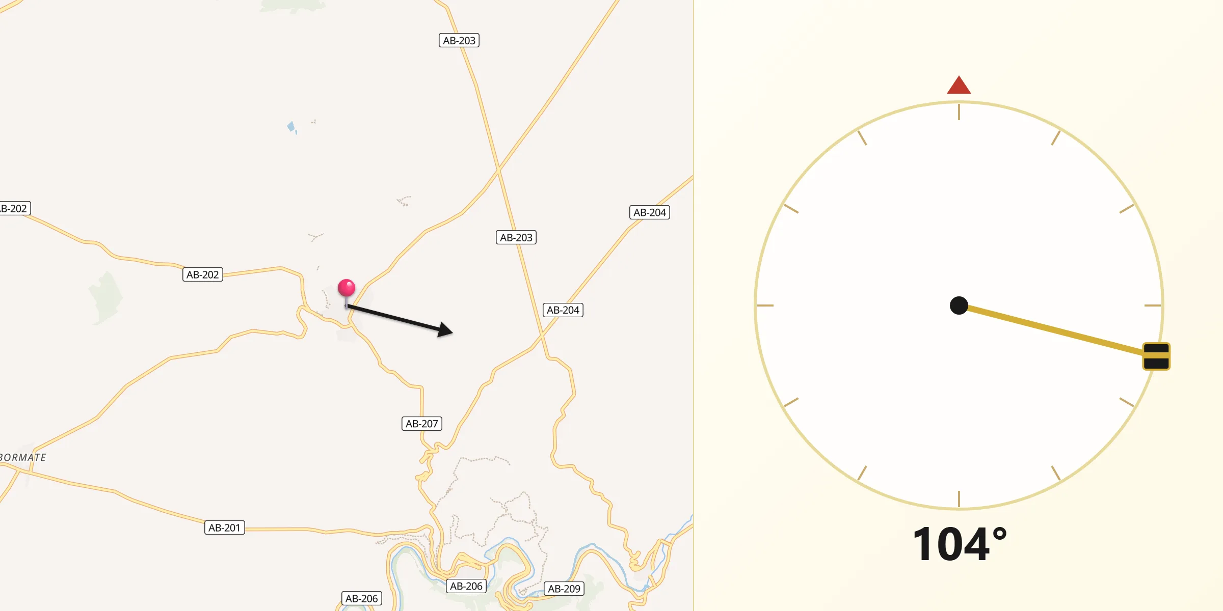 Dirección de la Qibla desde Abengibre