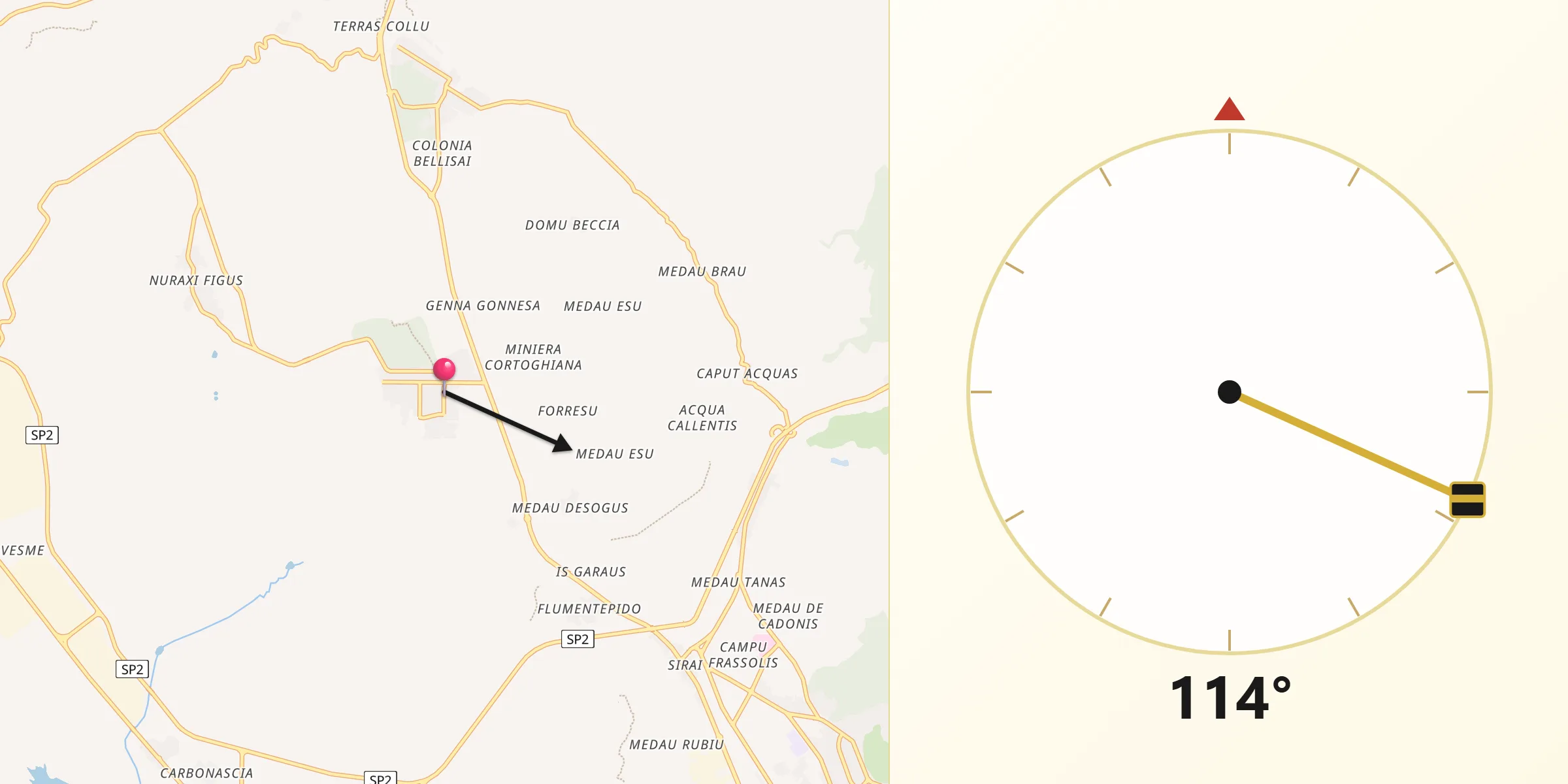Direzione della Qibla da Cortoghiana
