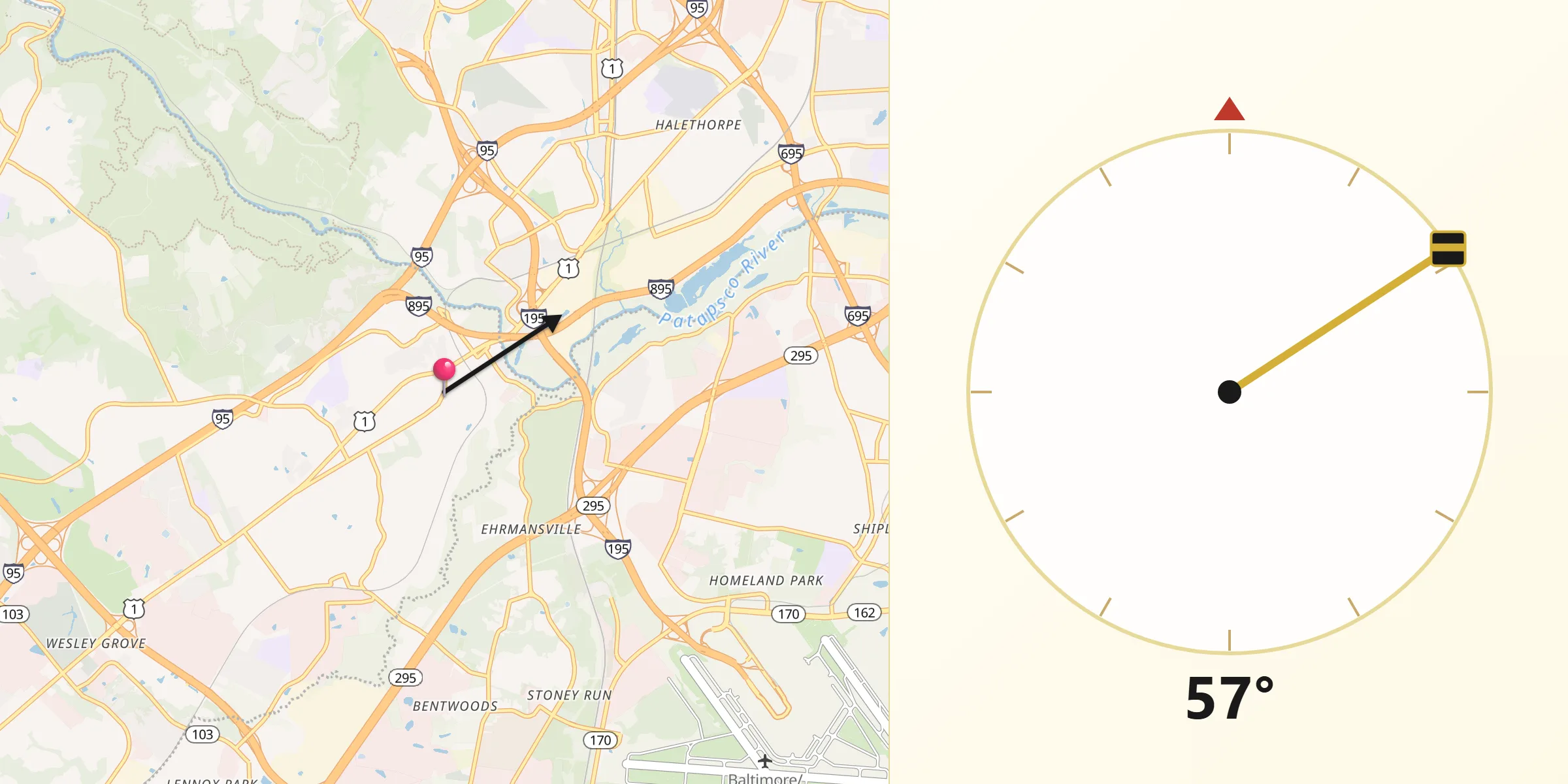 Qibla Direction from Elkridge