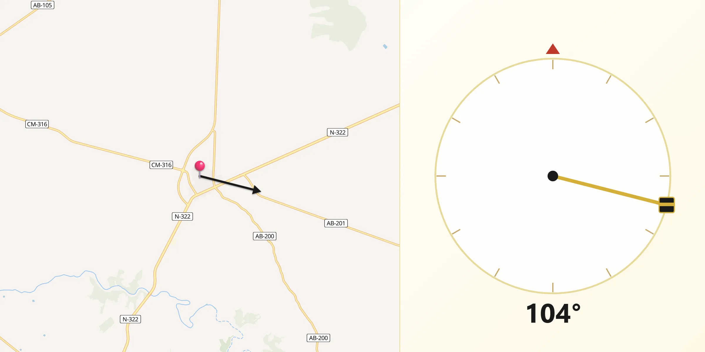 Dirección de la Qibla desde Mahora