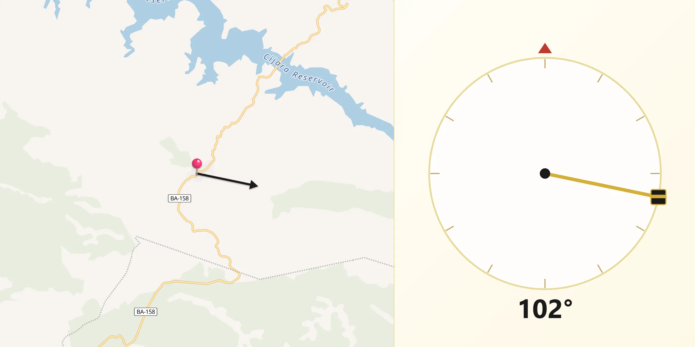 Dirección de la Qibla desde Villarta de los Montes