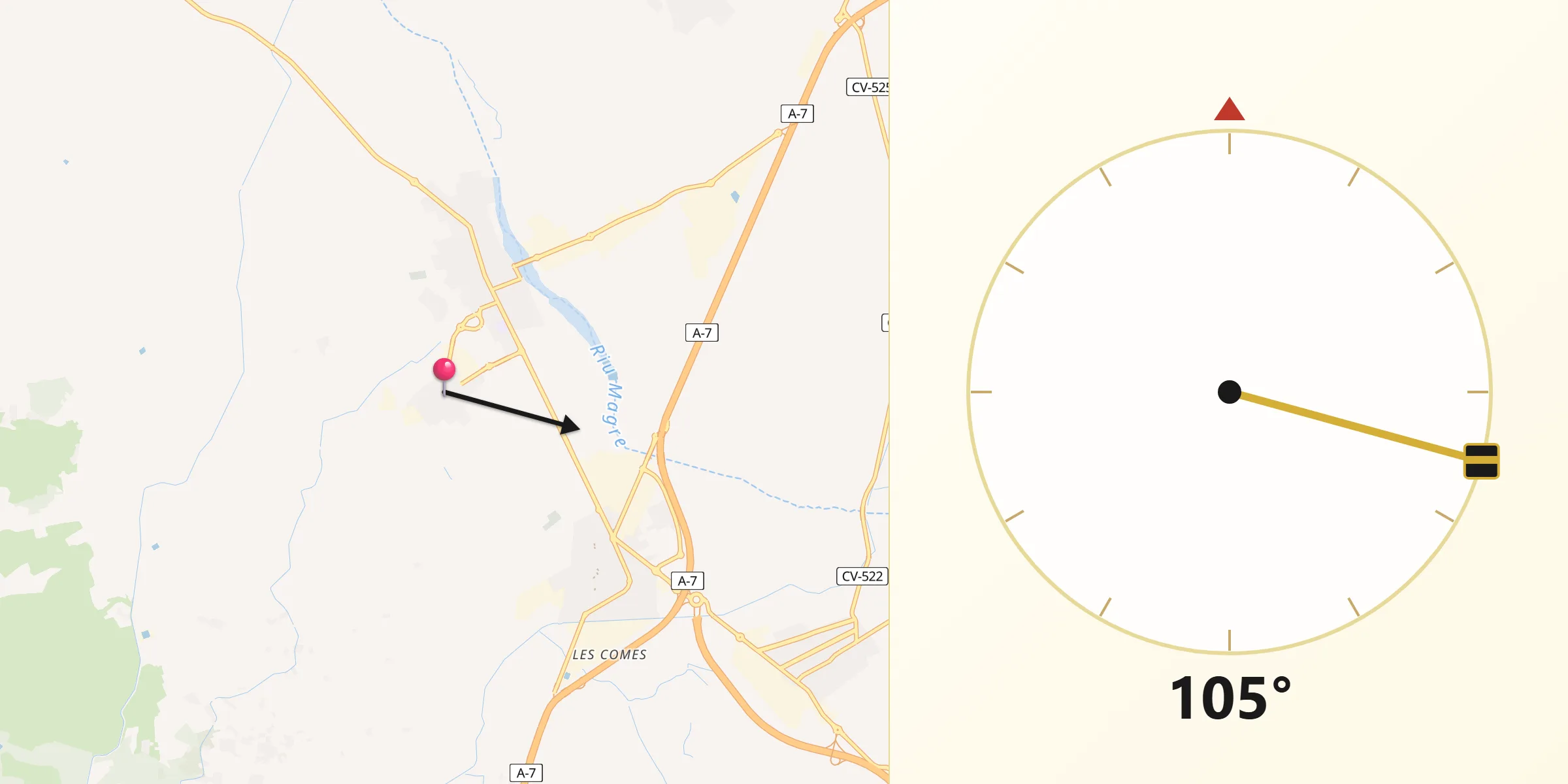 Dirección de la Qibla desde Benimodo