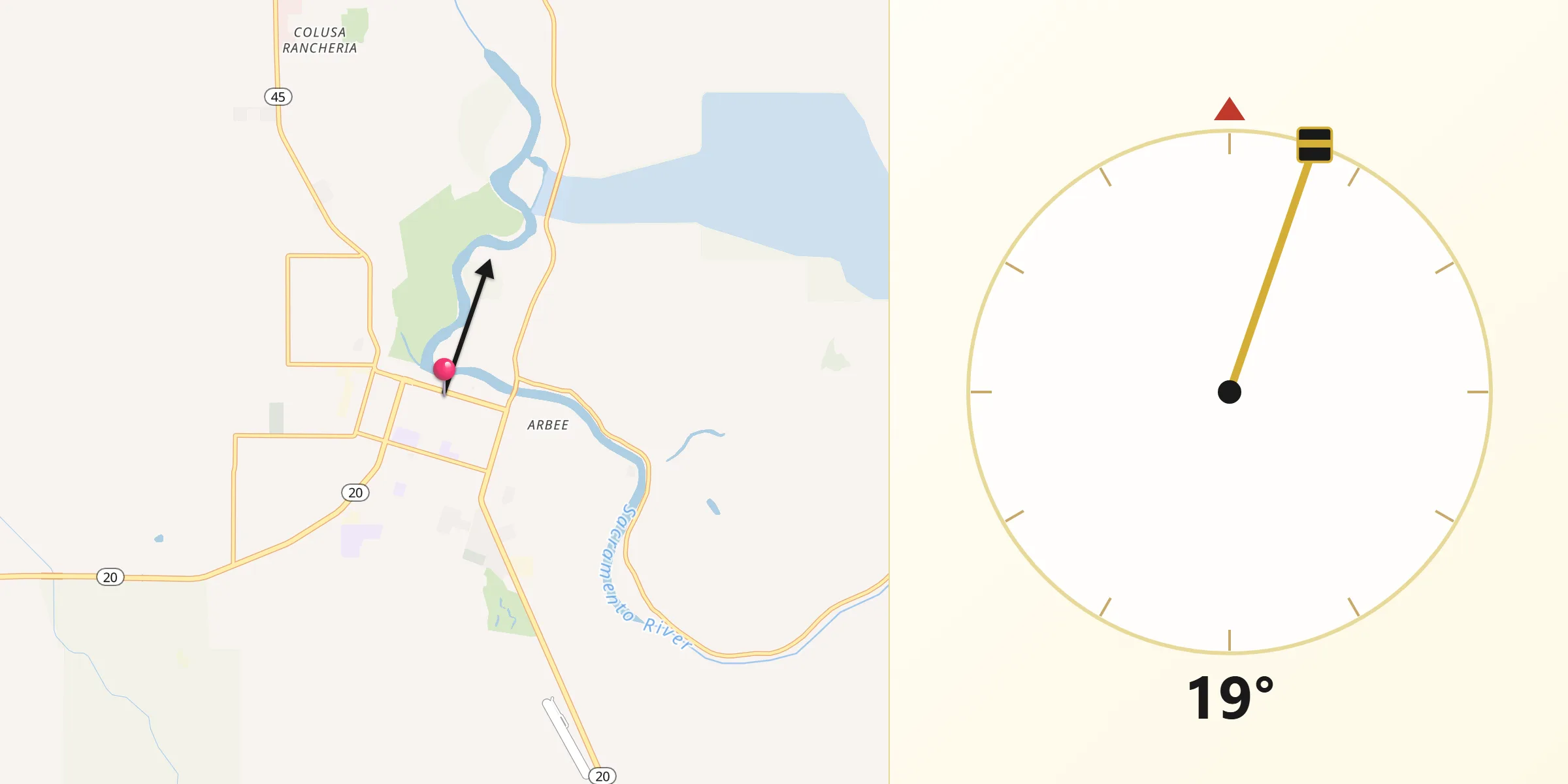 Qibla Direction from Colusa