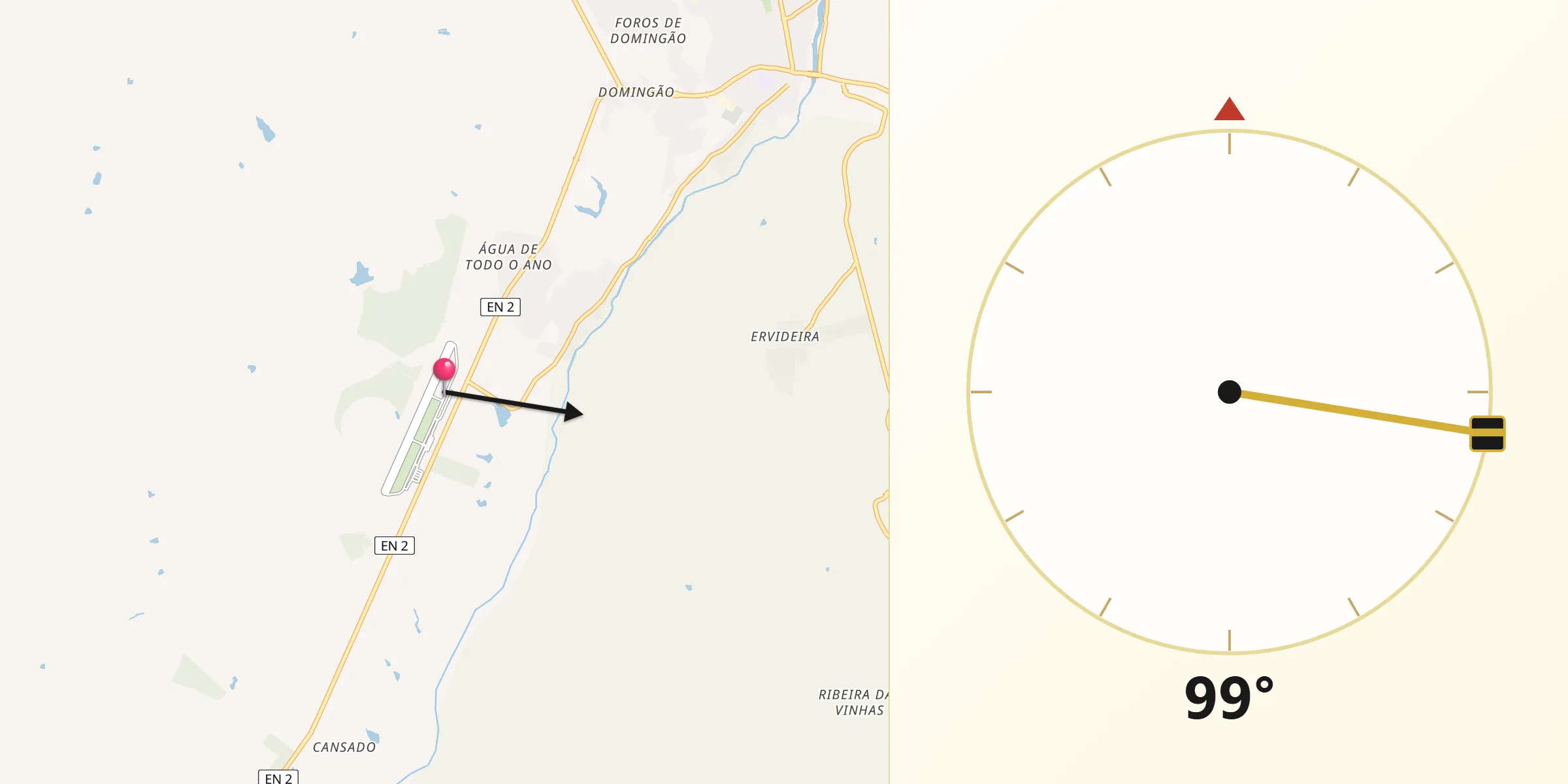Direção da Qibla a partir de Ponte de Sor