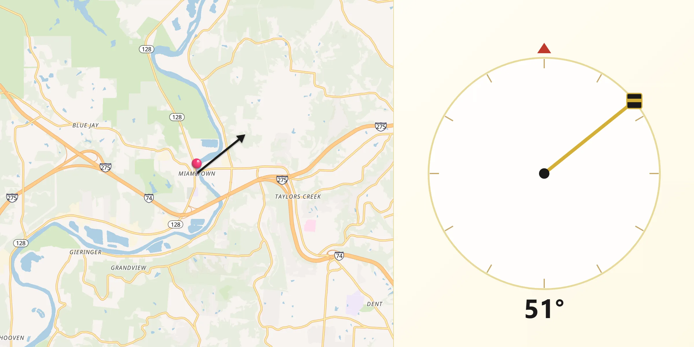Qibla Direction from Miamitown