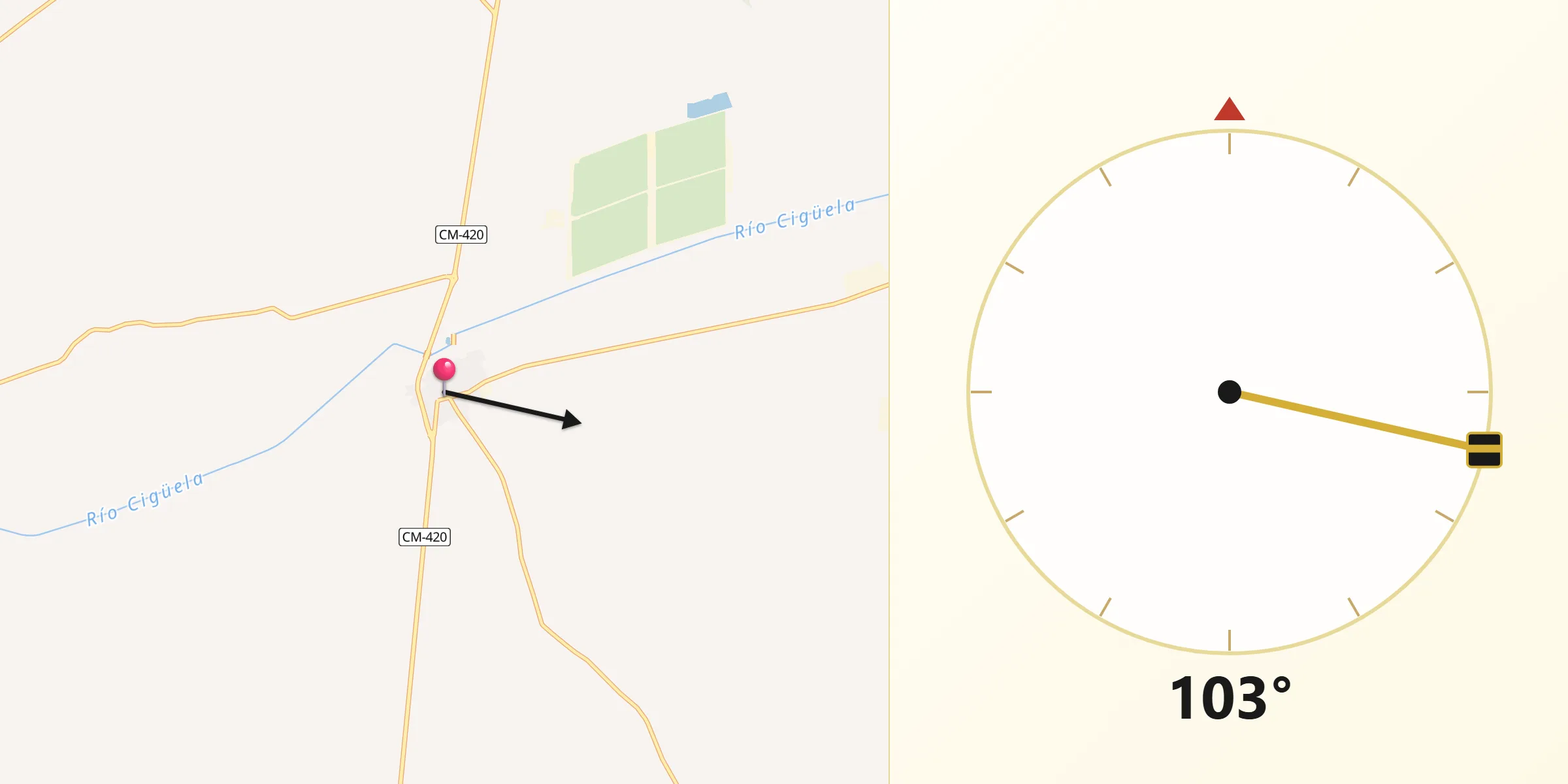 Dirección de la Qibla desde Arenas de San Juan