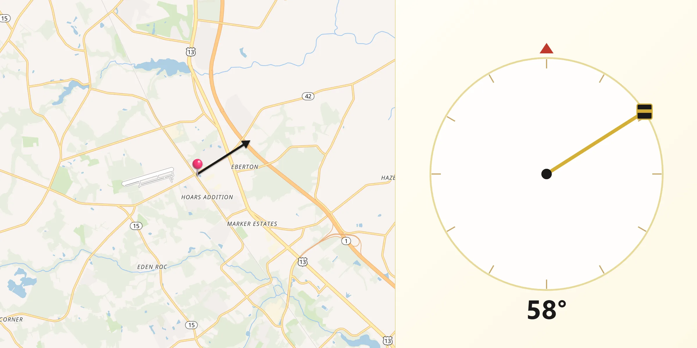 Qibla Direction from Cheswold