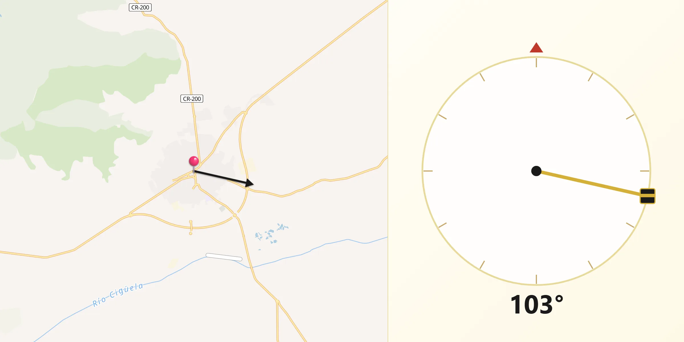 Dirección de la Qibla desde Villarrubia de los Ojos