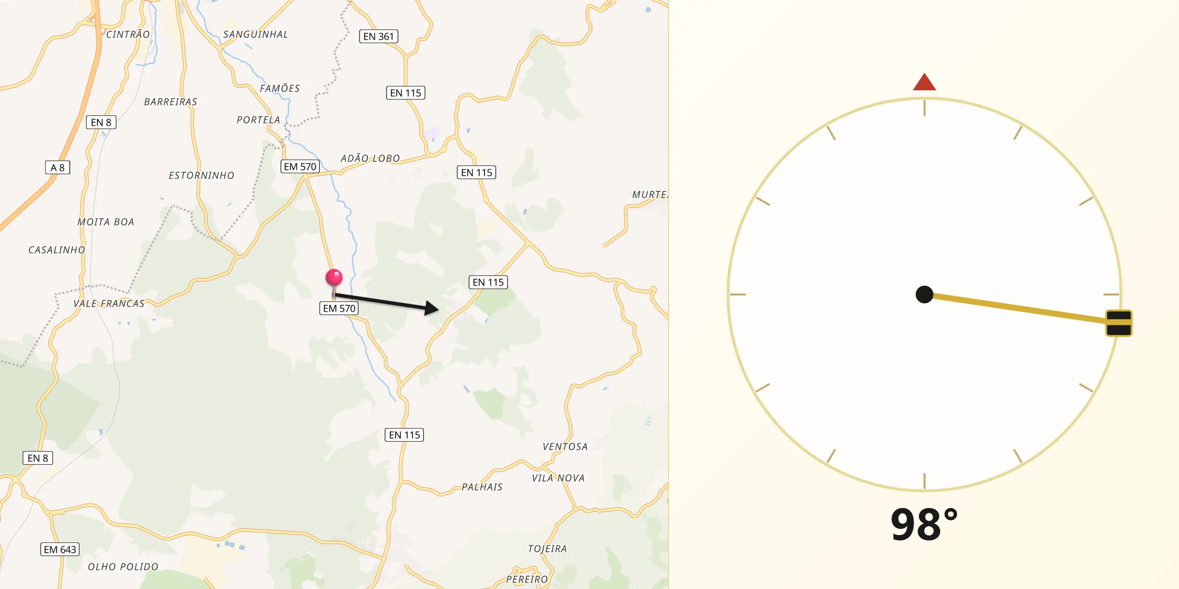 Direção da Qibla a partir de Pêro Moniz