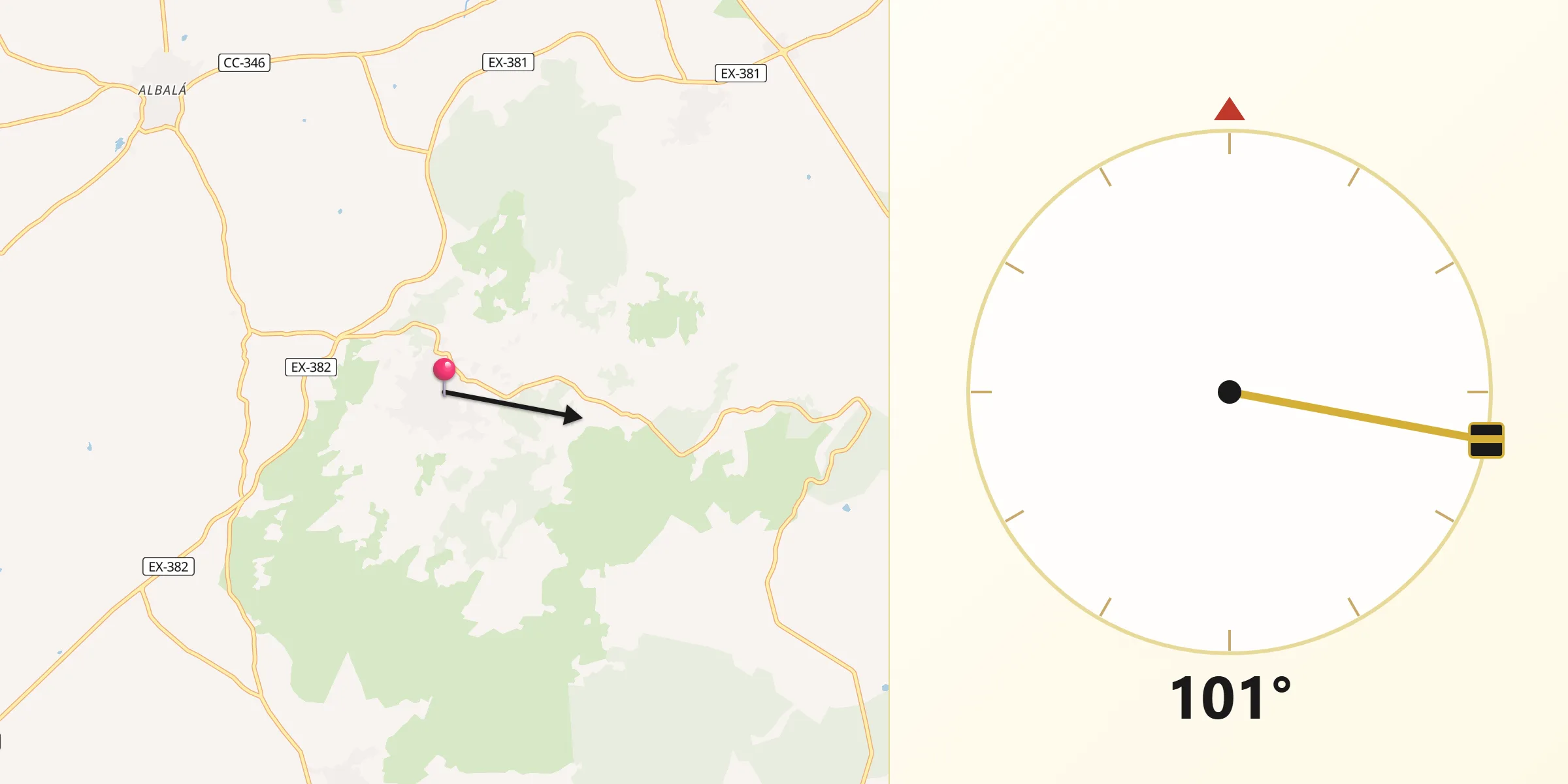 Dirección de la Qibla desde Montánchez