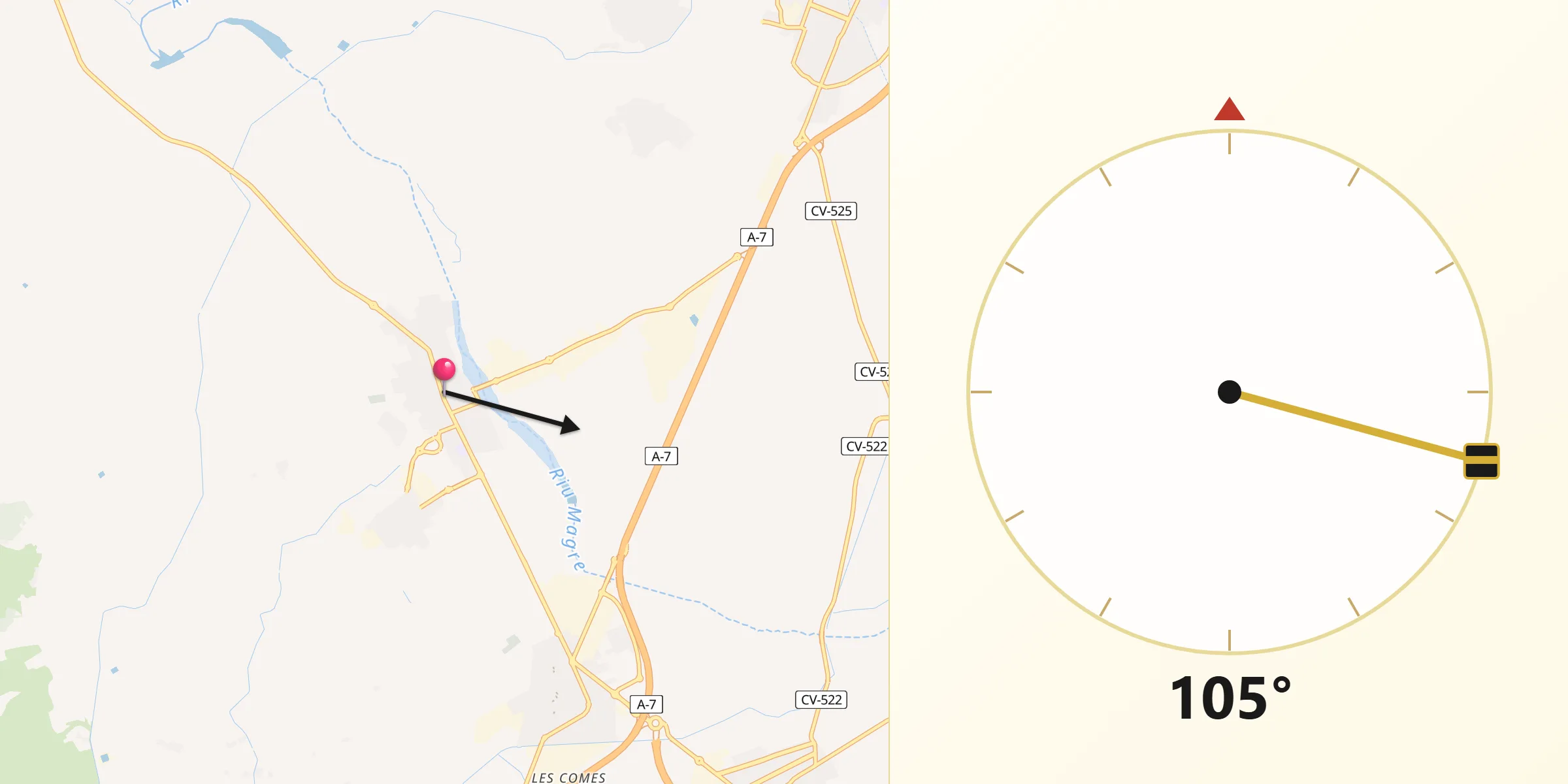 Dirección de la Qibla desde Carlet
