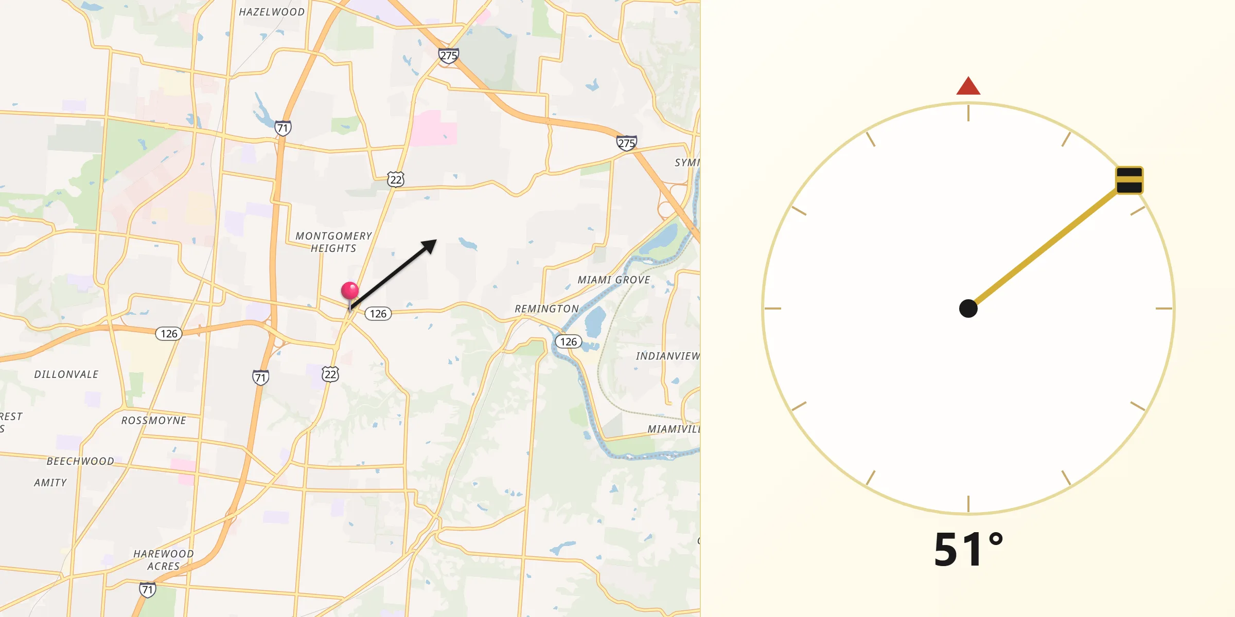 Dirección de la Qibla desde Montgomery