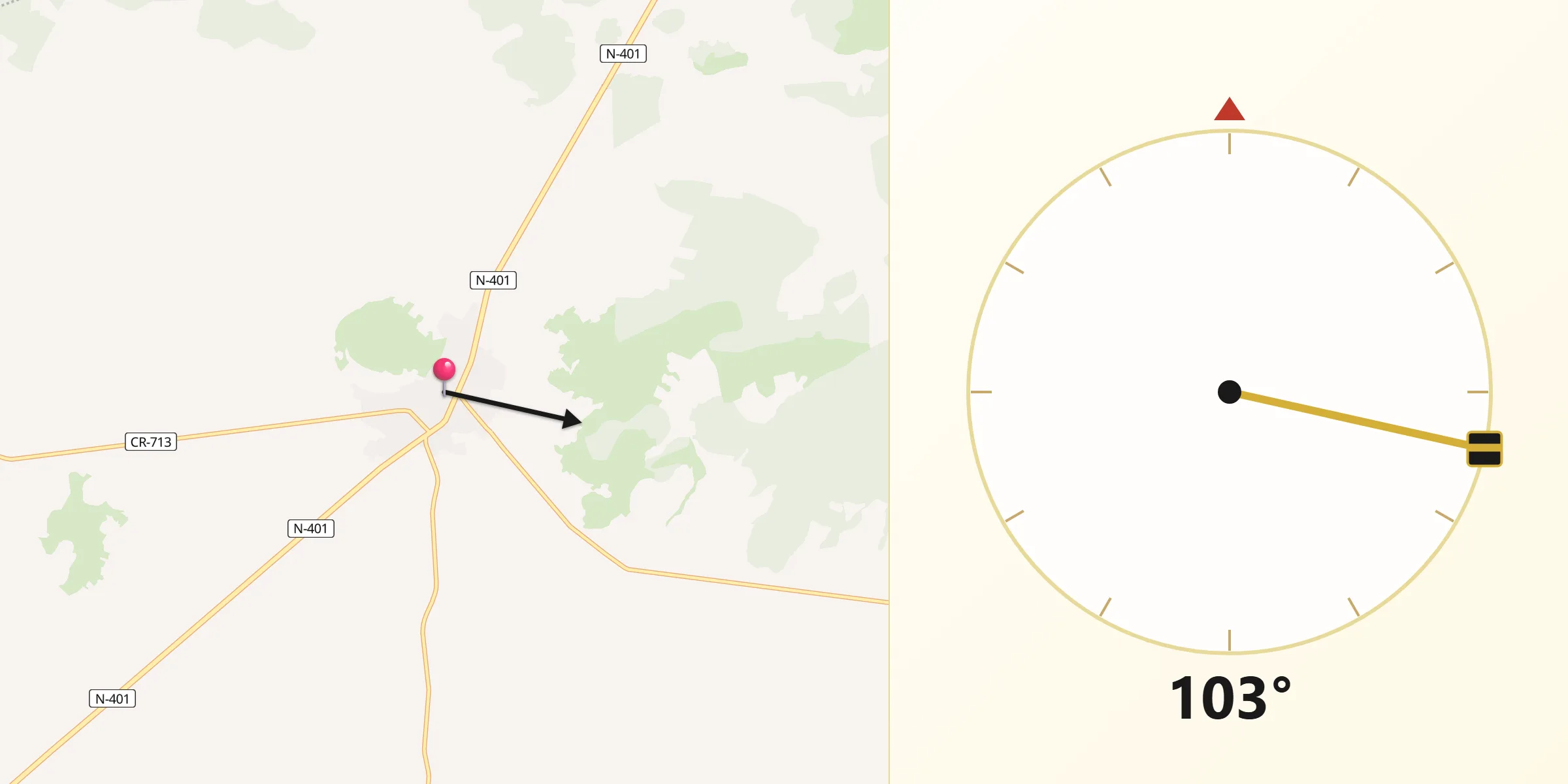 Dirección de la Qibla desde Fuente el Fresno