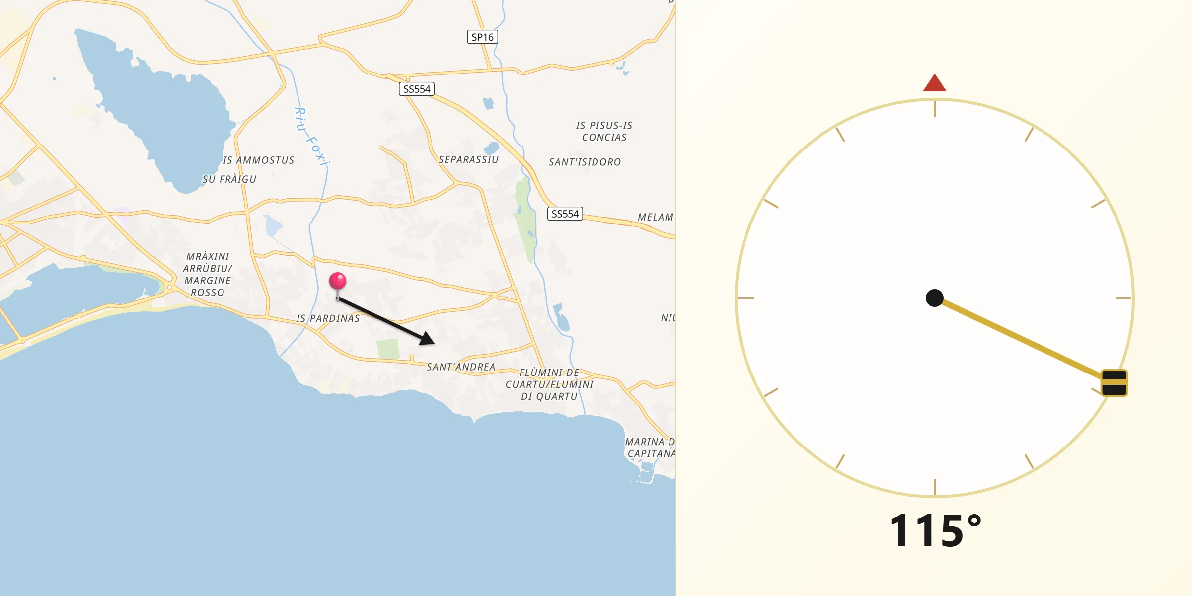 Direzione della Qibla da Quartu Sant'Elena