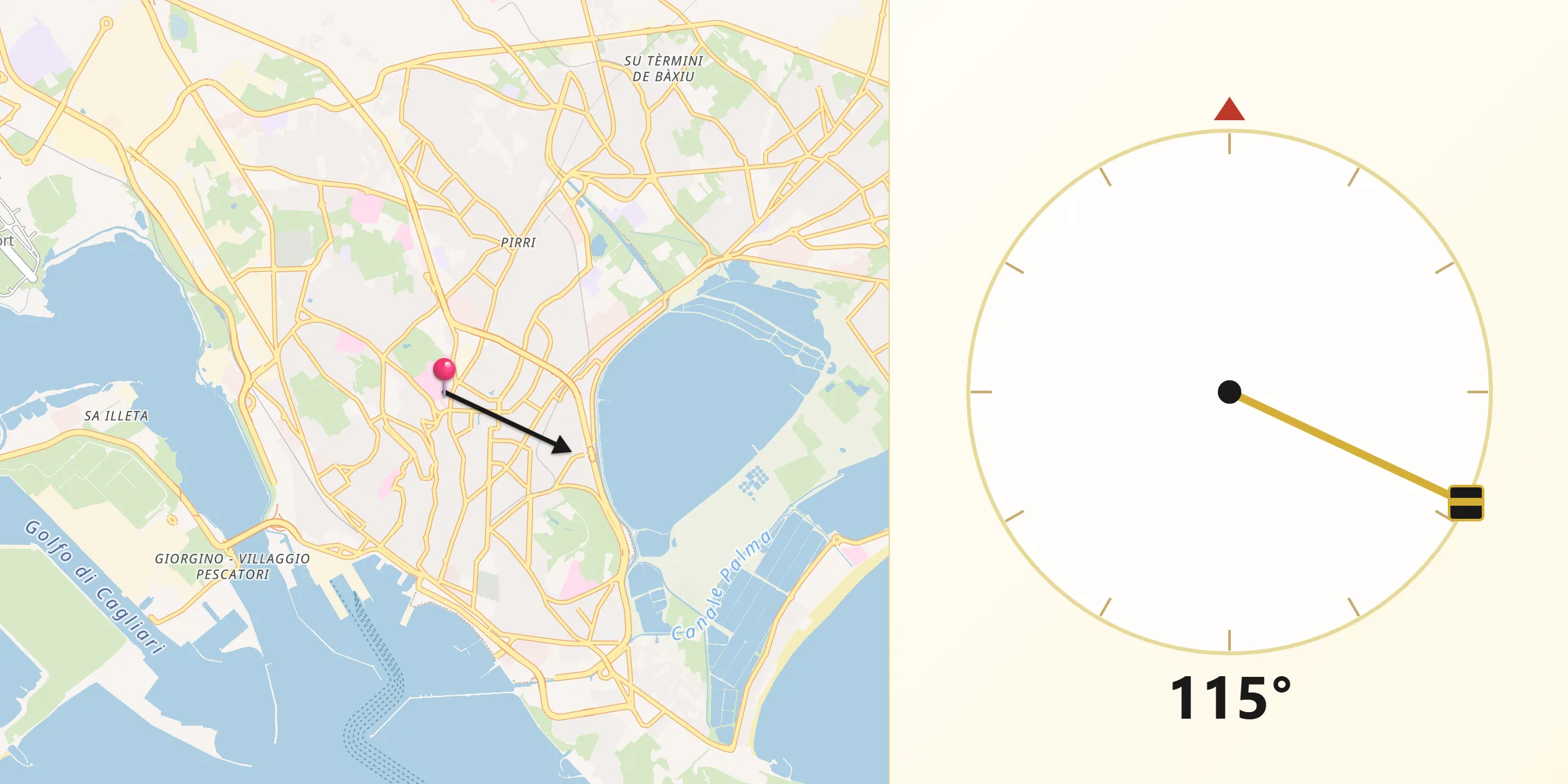 Direzione della Qibla da Cagliari