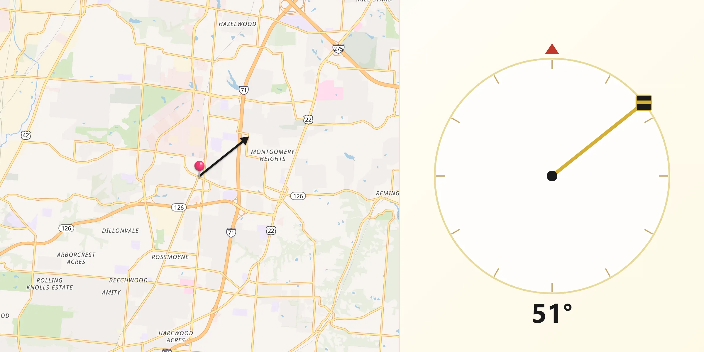 Qibla Direction from Blue Ash