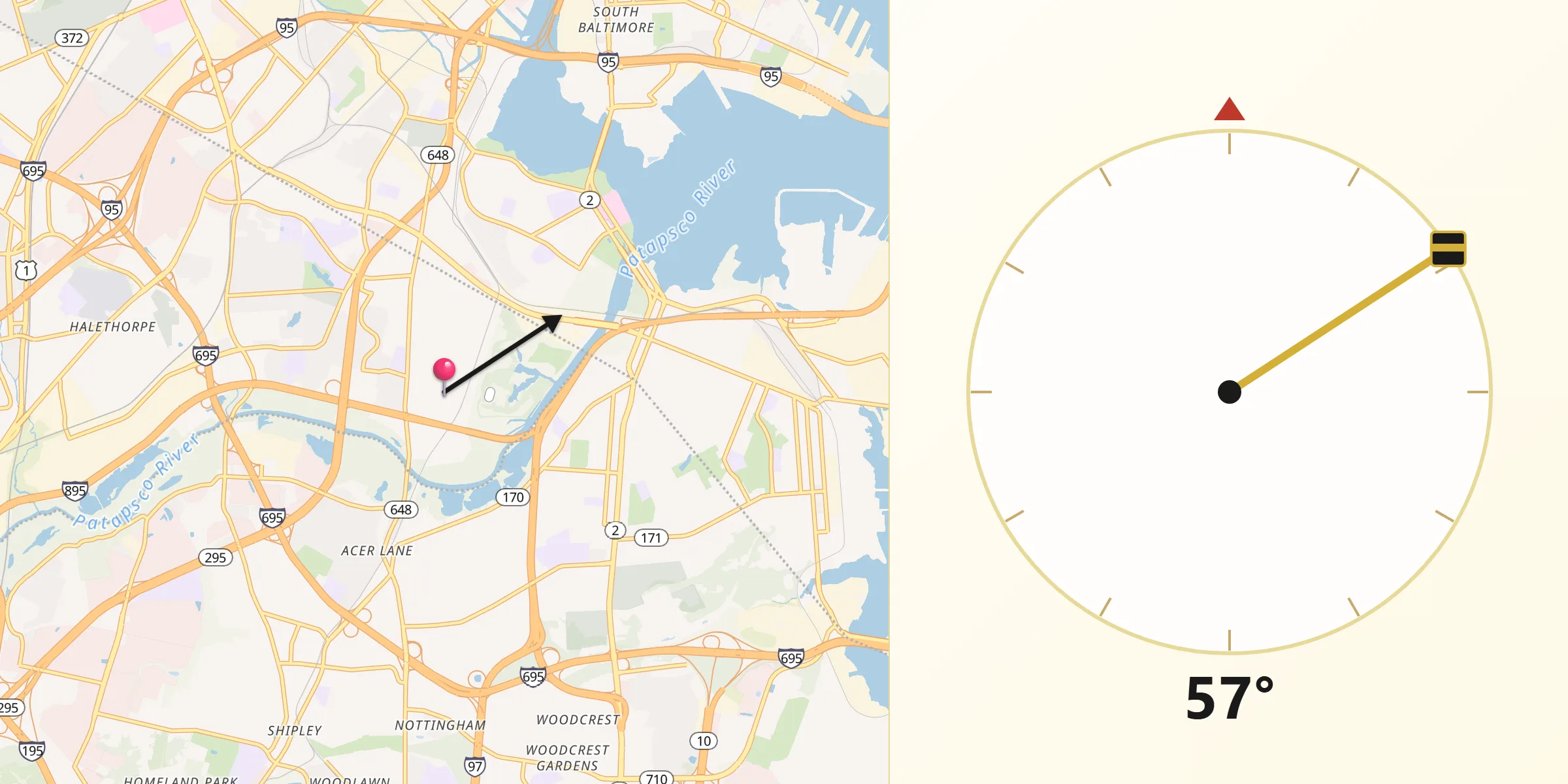 Qibla Direction from Baltimore Highlands