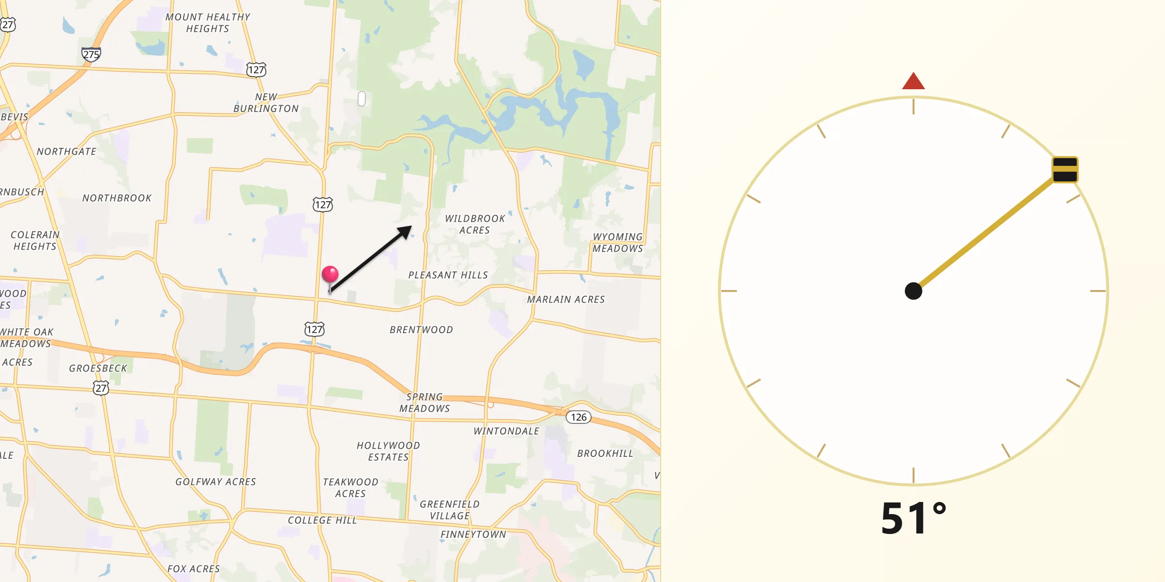 Qibla Direction from Mount Healthy