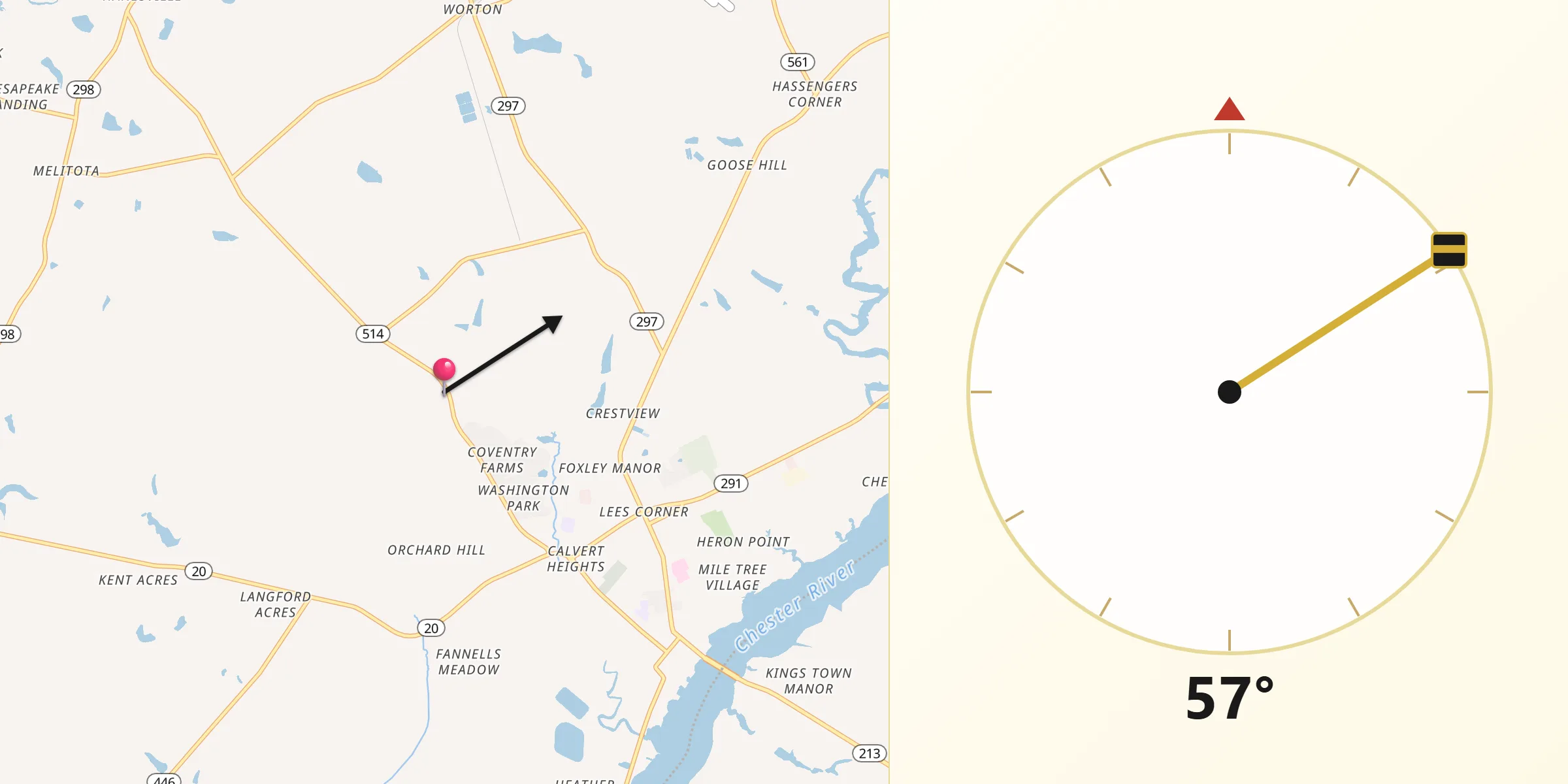 Dirección de la Qibla desde Kent