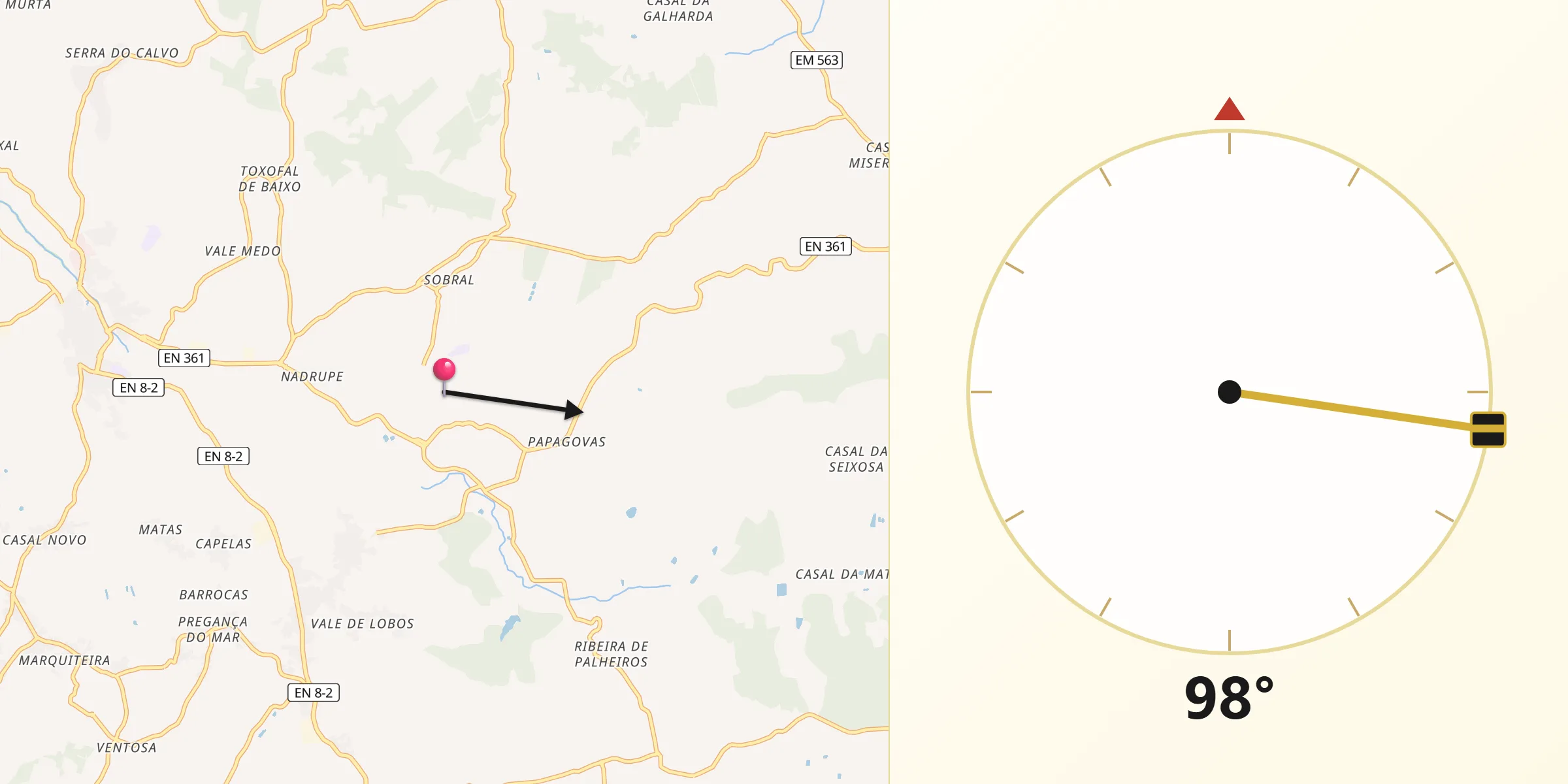 Direção da Qibla a partir de Miragaia