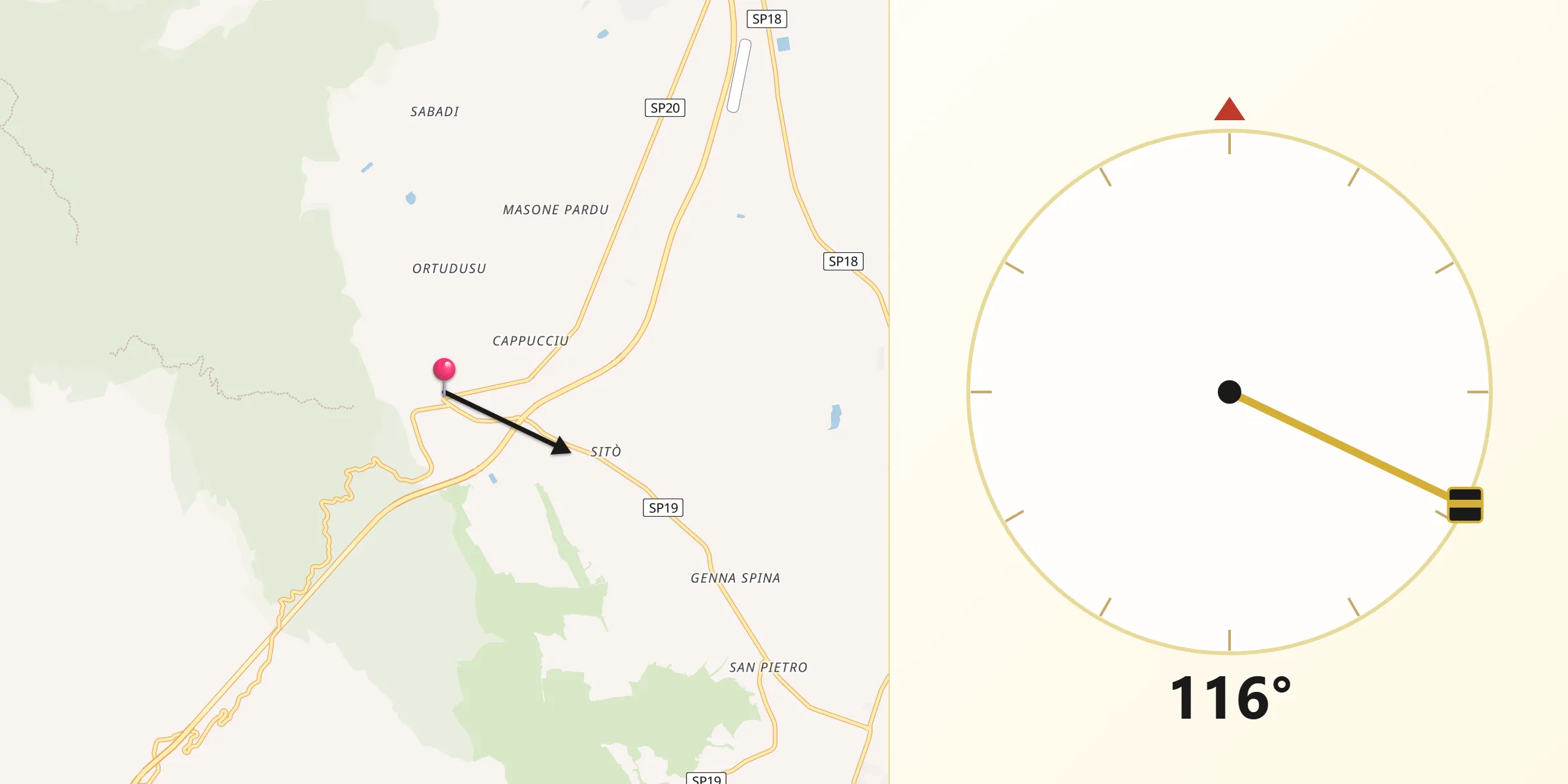 Direzione della Qibla da Castiadas
