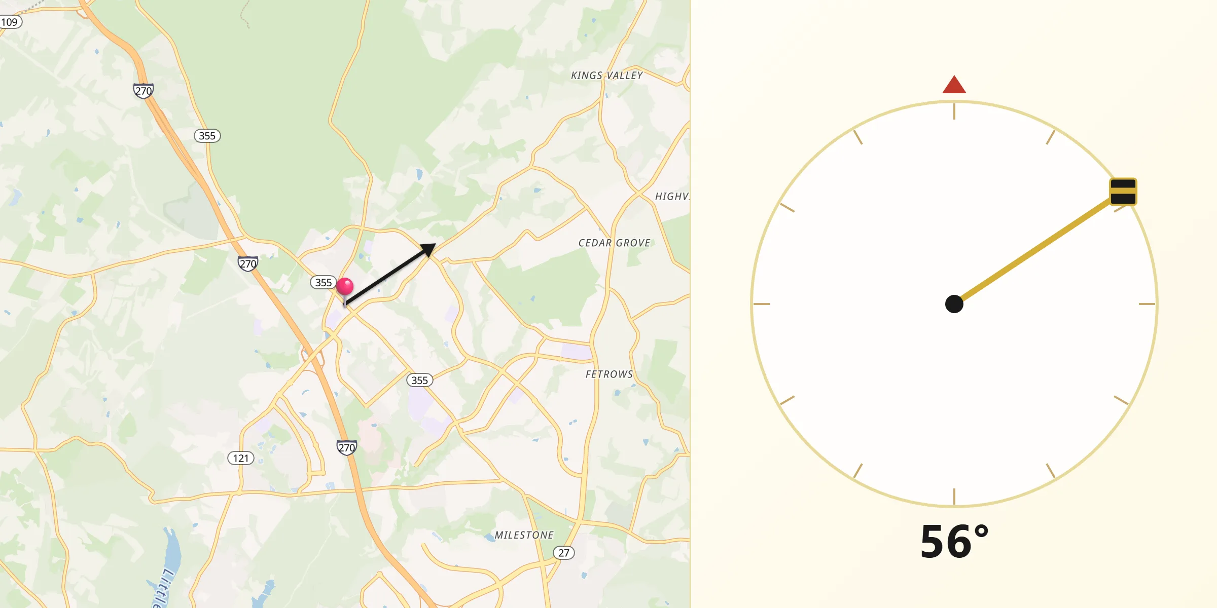 Qibla Direction from Clarksburg