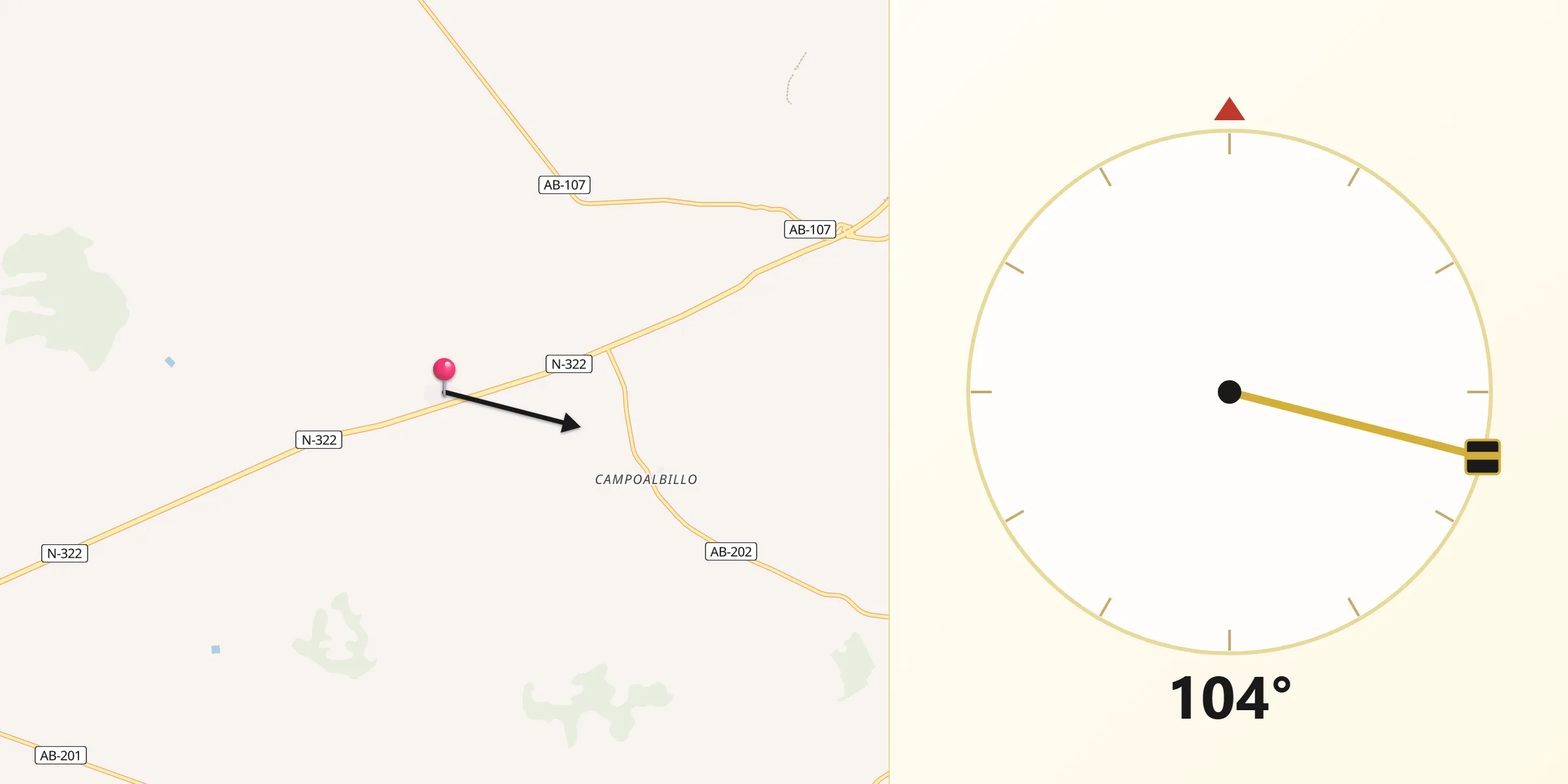 Dirección de la Qibla desde Golosalvo