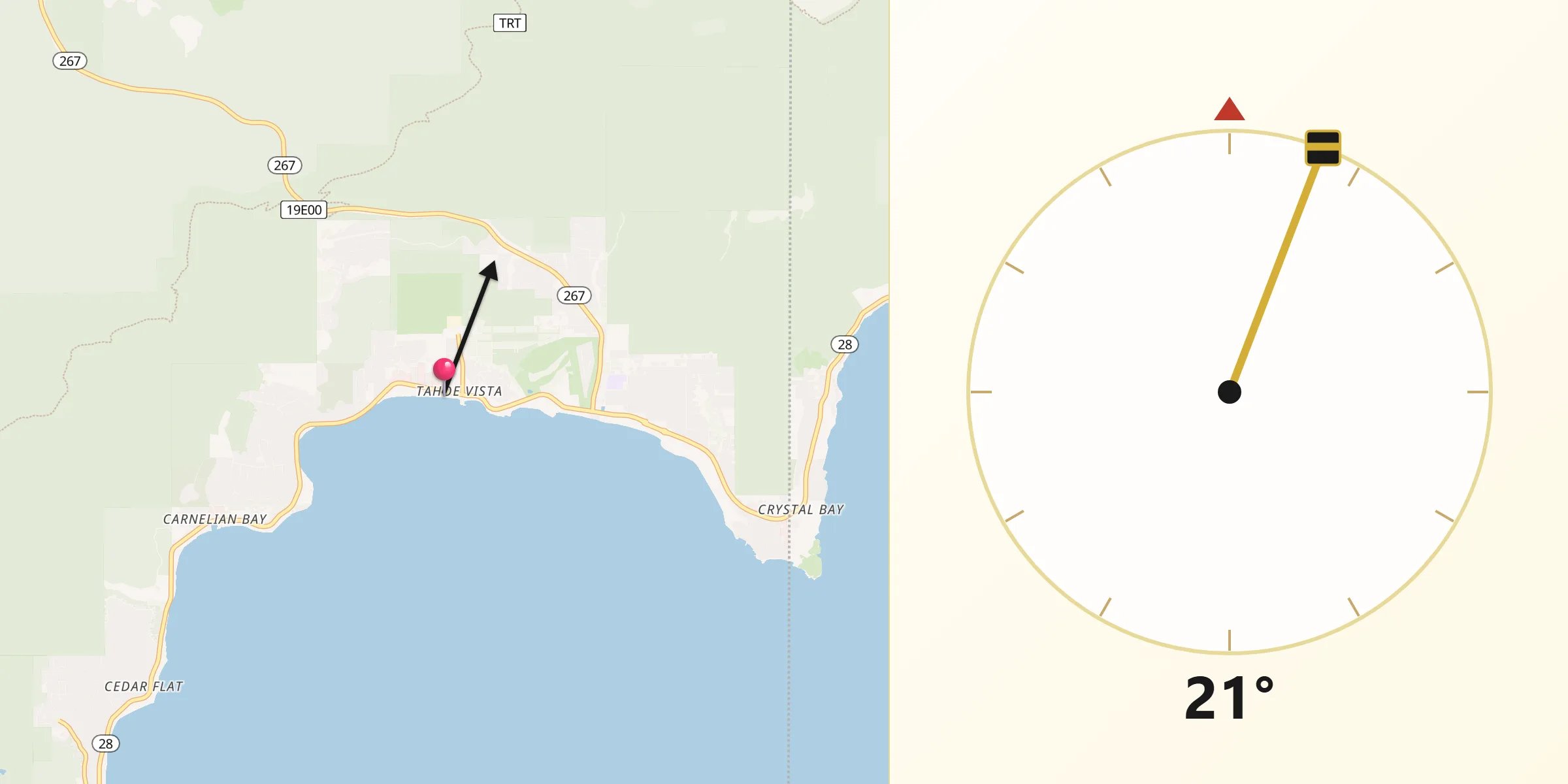 Qibla Direction from Tahoe Vista