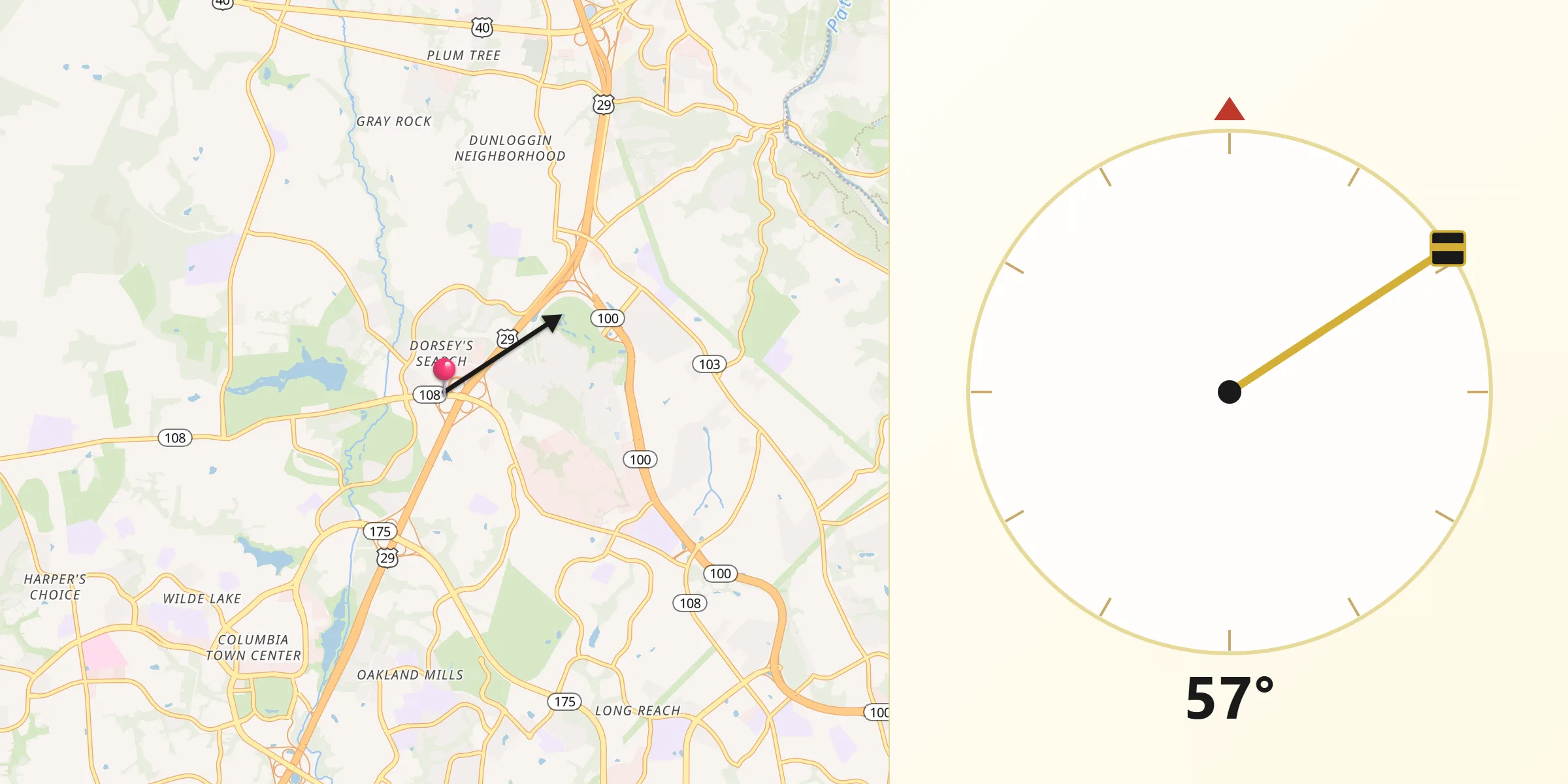 Dirección de la Qibla desde Columbia