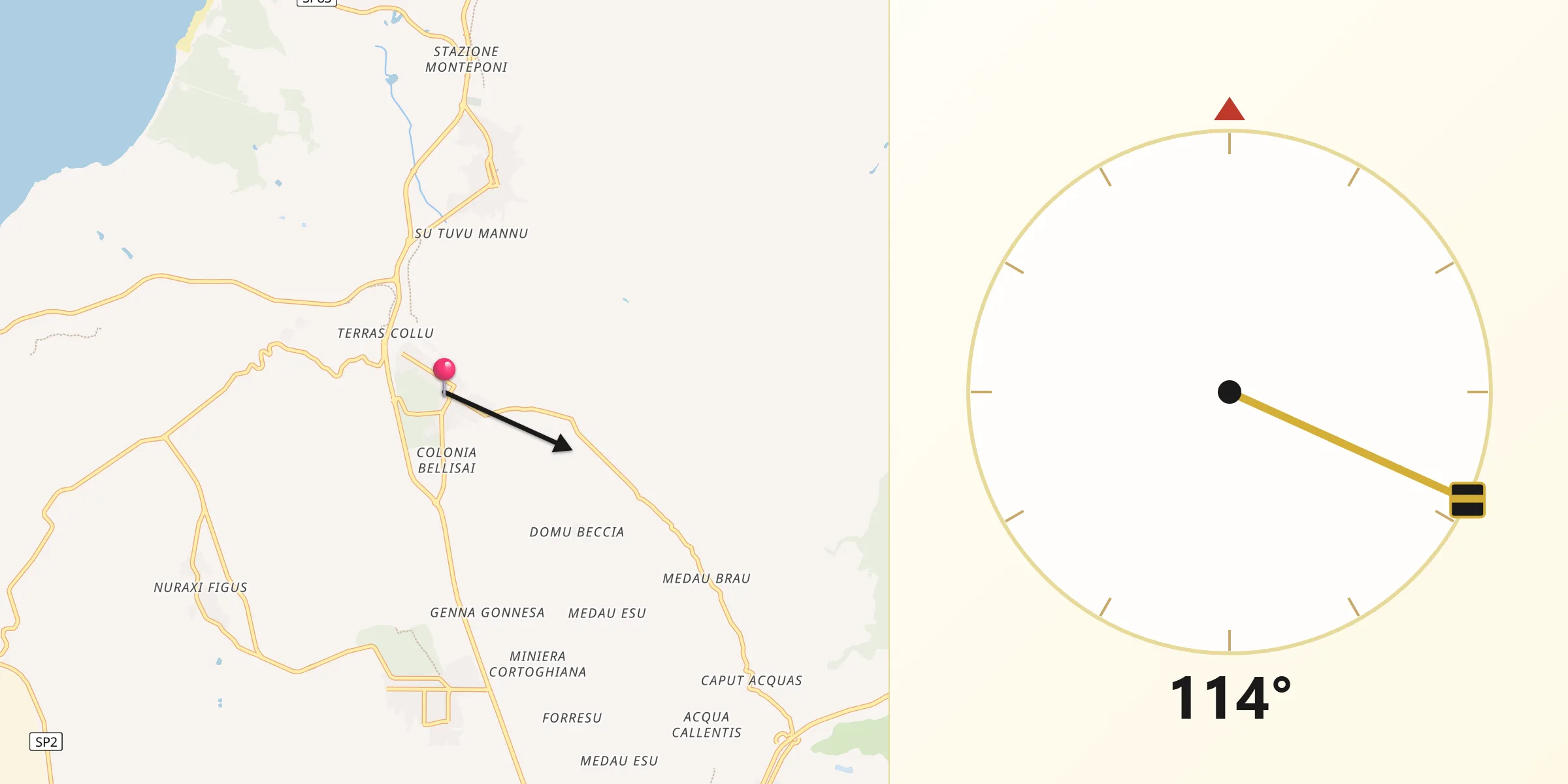 Direzione della Qibla da Bacu Abis