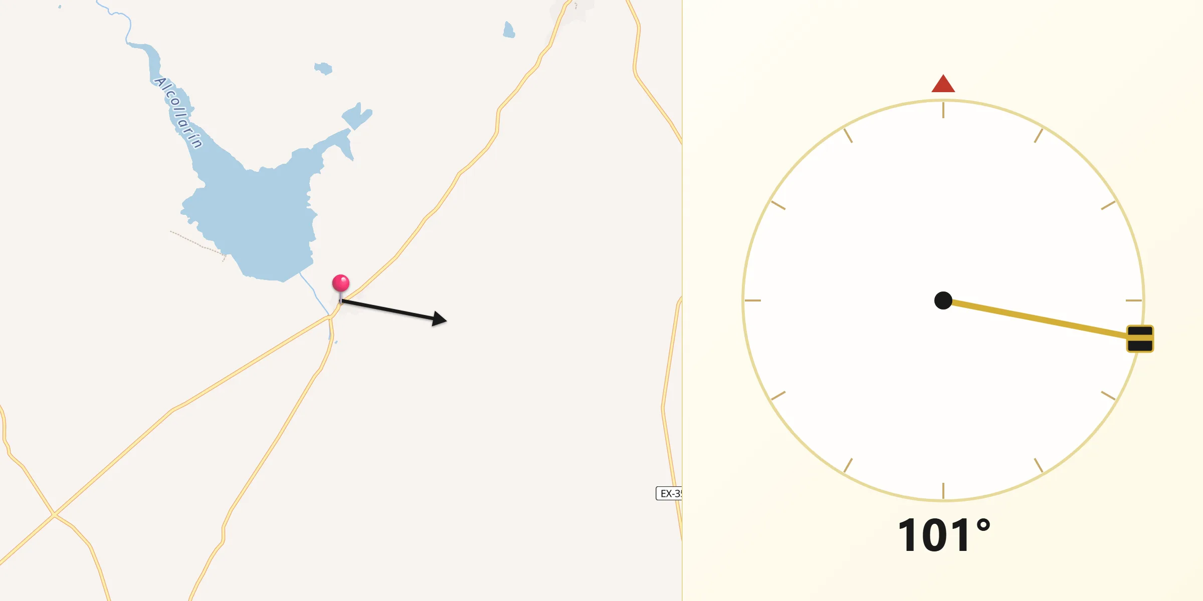Dirección de la Qibla desde Alcollarín