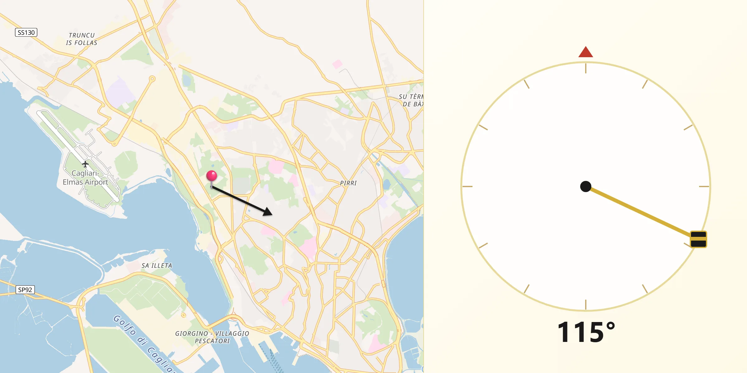Direzione della Qibla da Provincia di Cagliari