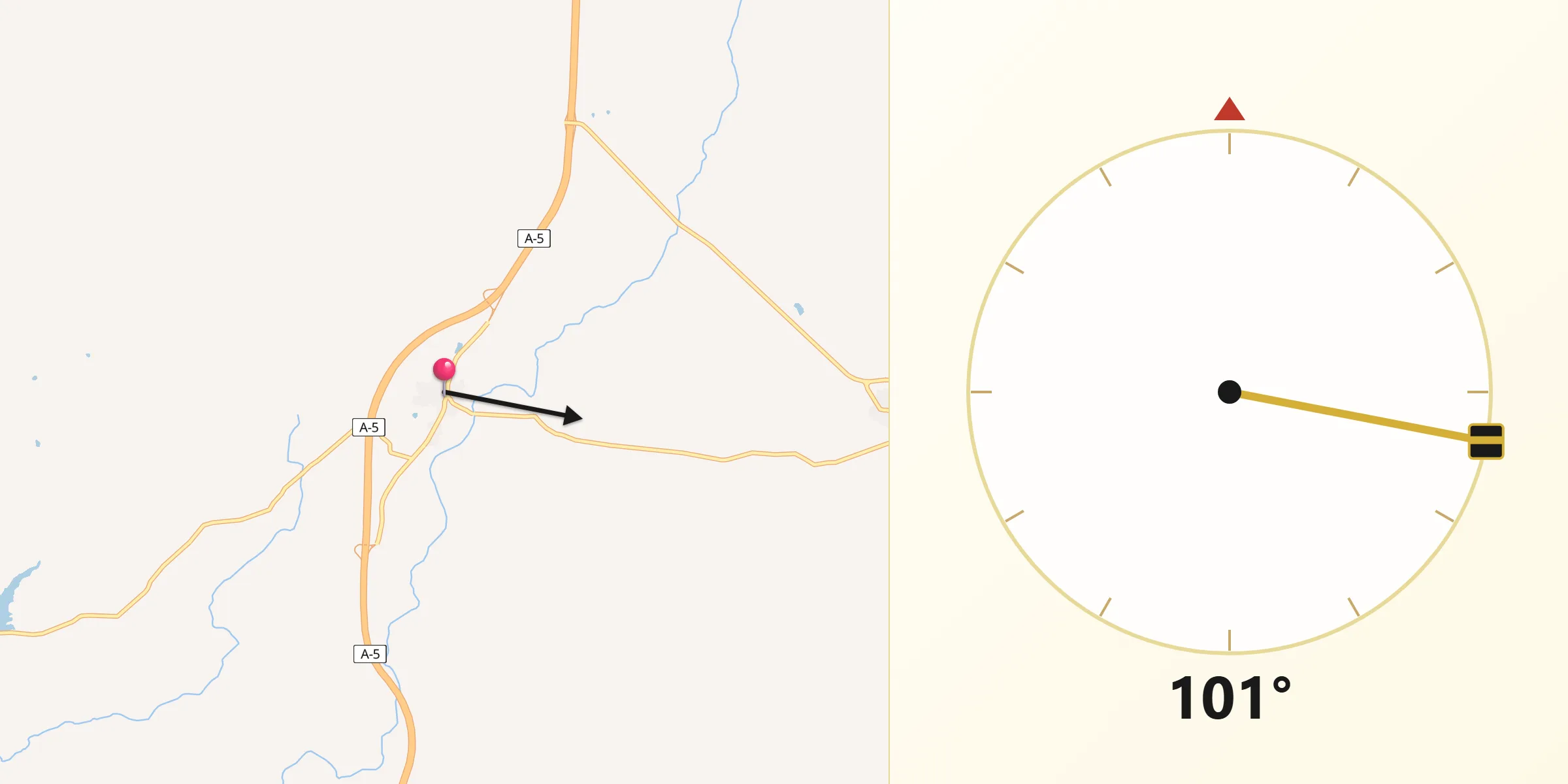 Dirección de la Qibla desde Villamesías