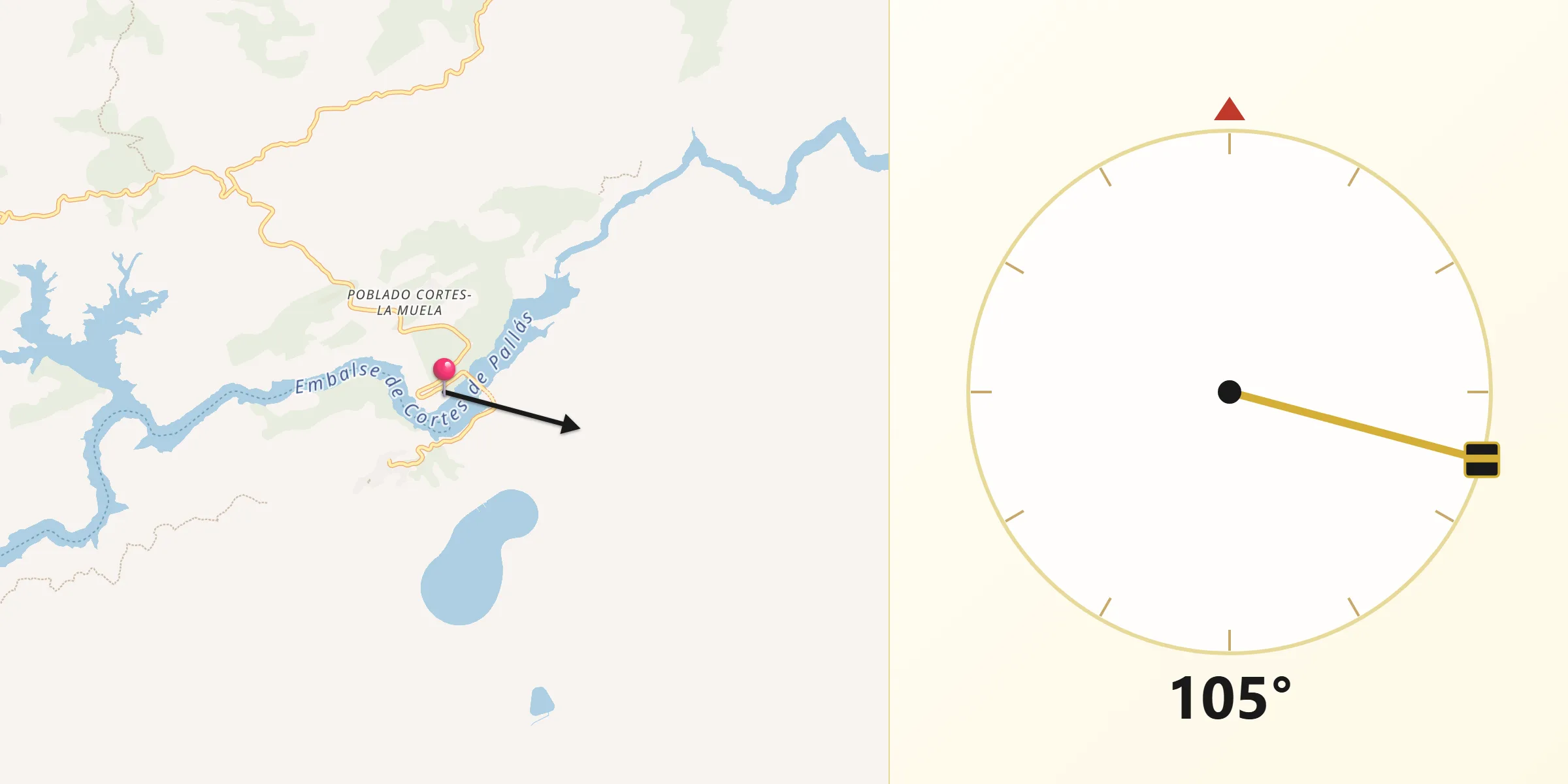 Dirección de la Qibla desde Cortes de Pallás