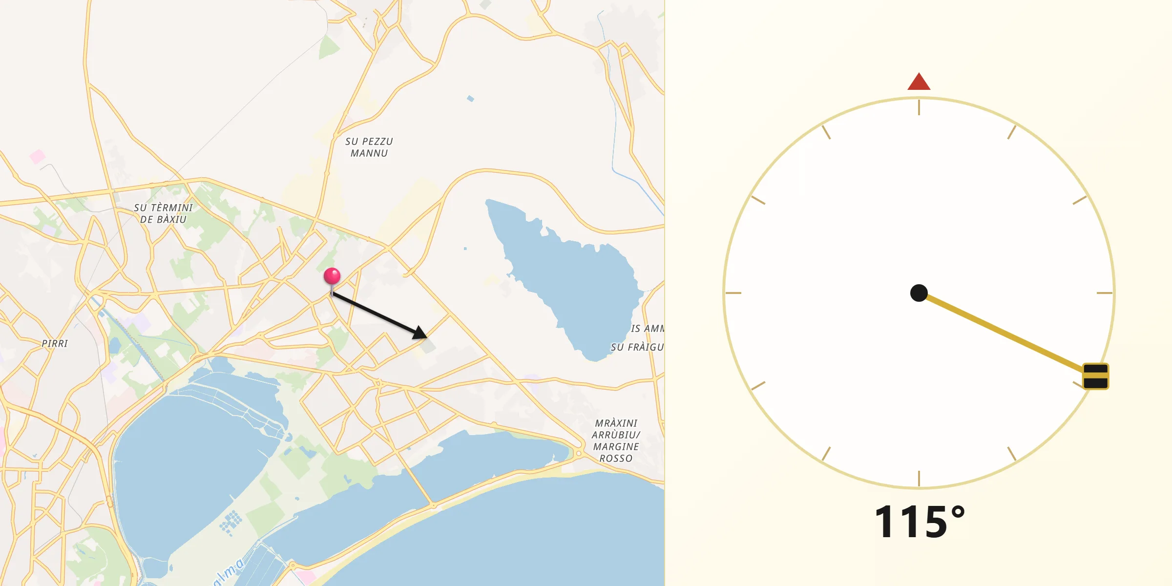 Direzione della Qibla da Quartucciu
