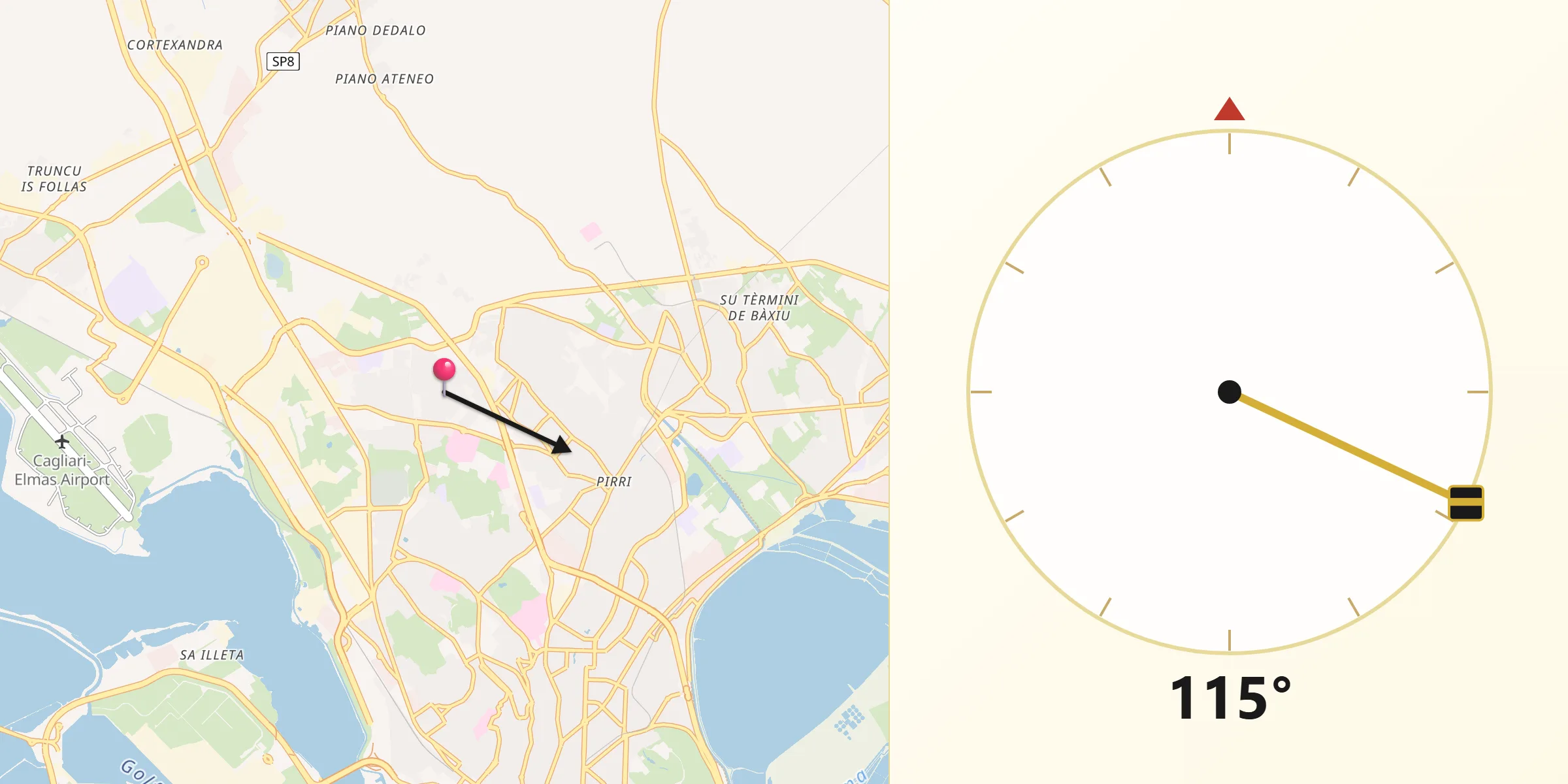 Direzione della Qibla da Su Planu