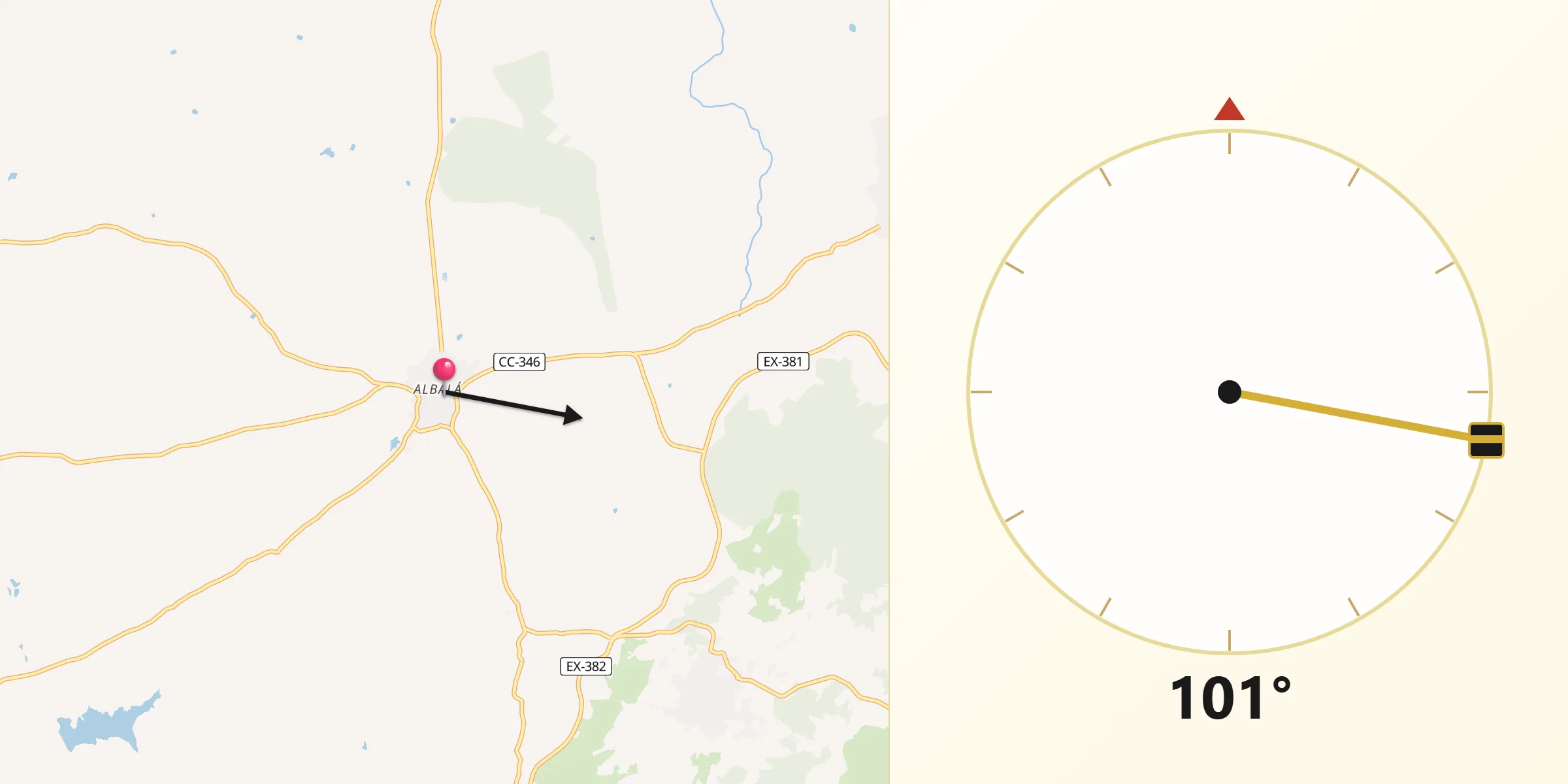 Dirección de la Qibla desde Albalá