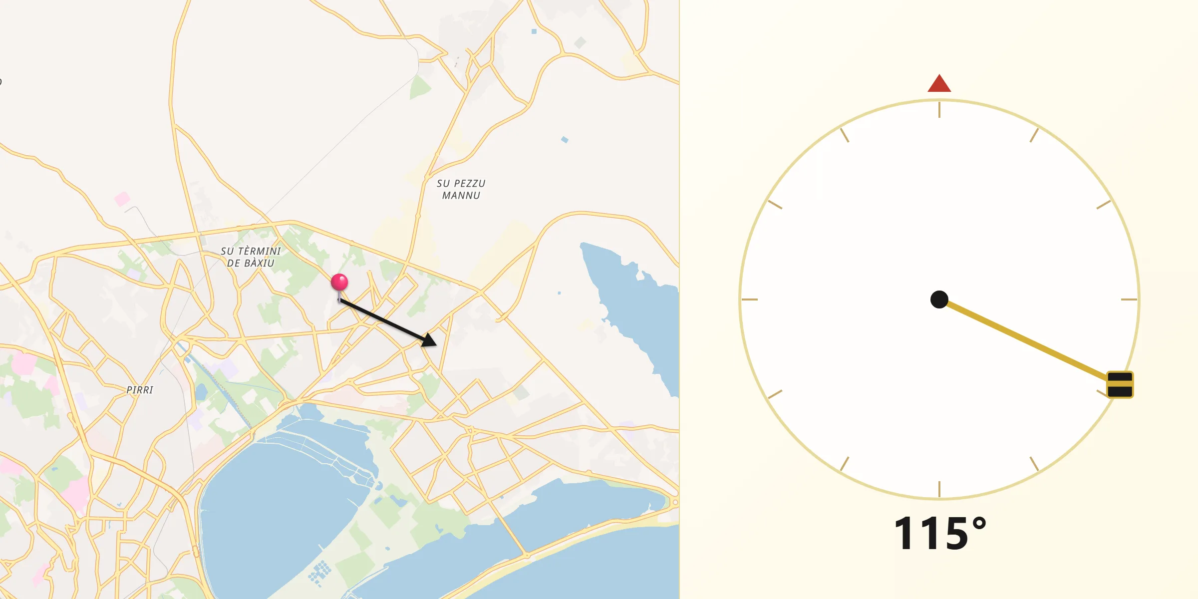 Direzione della Qibla da Selargius