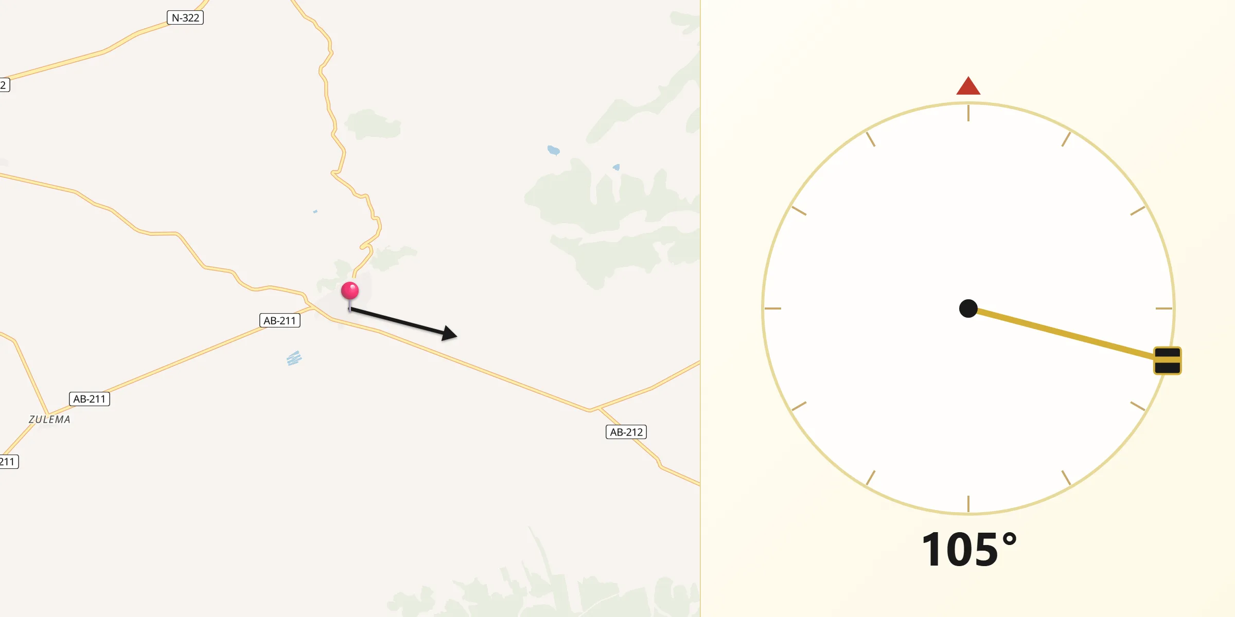 Dirección de la Qibla desde Casas de Ves