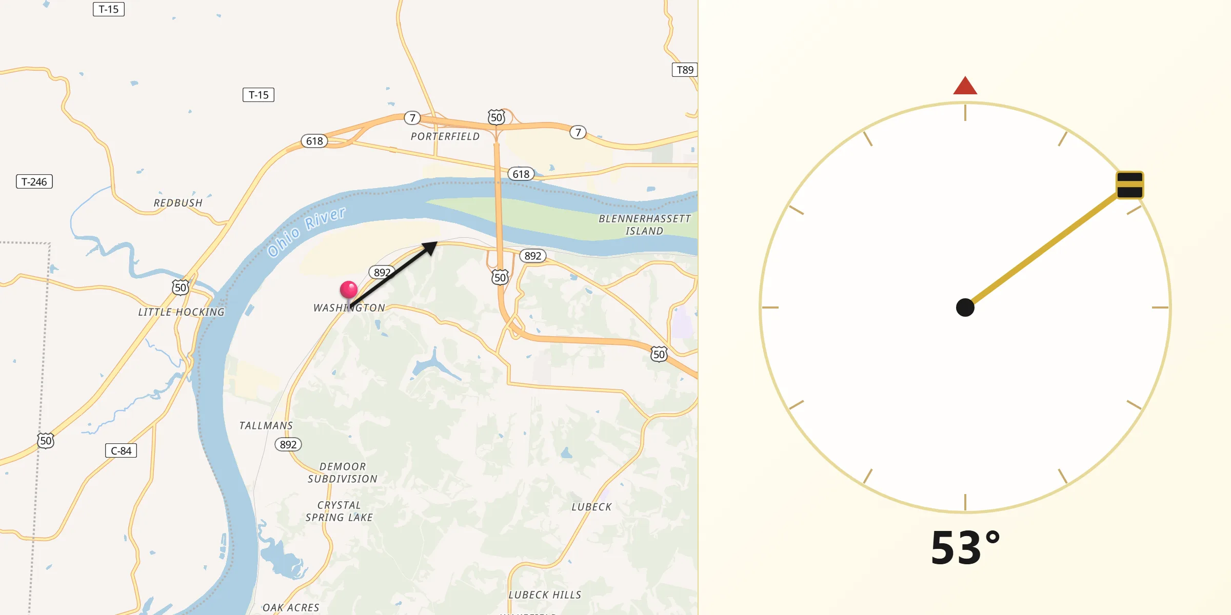 Direction vers la Qibla depuis Washington
