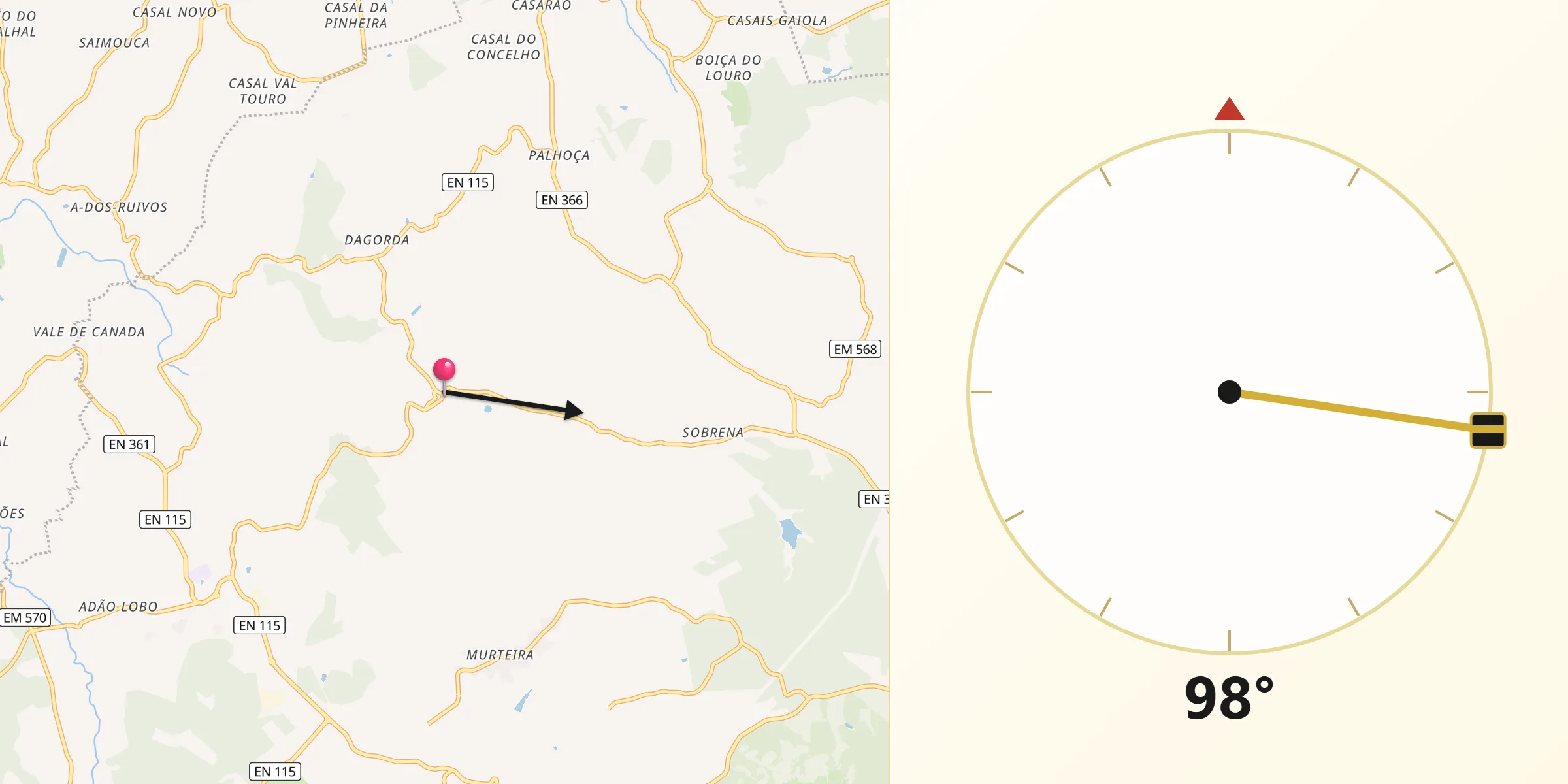 Direção da Qibla a partir de Peral