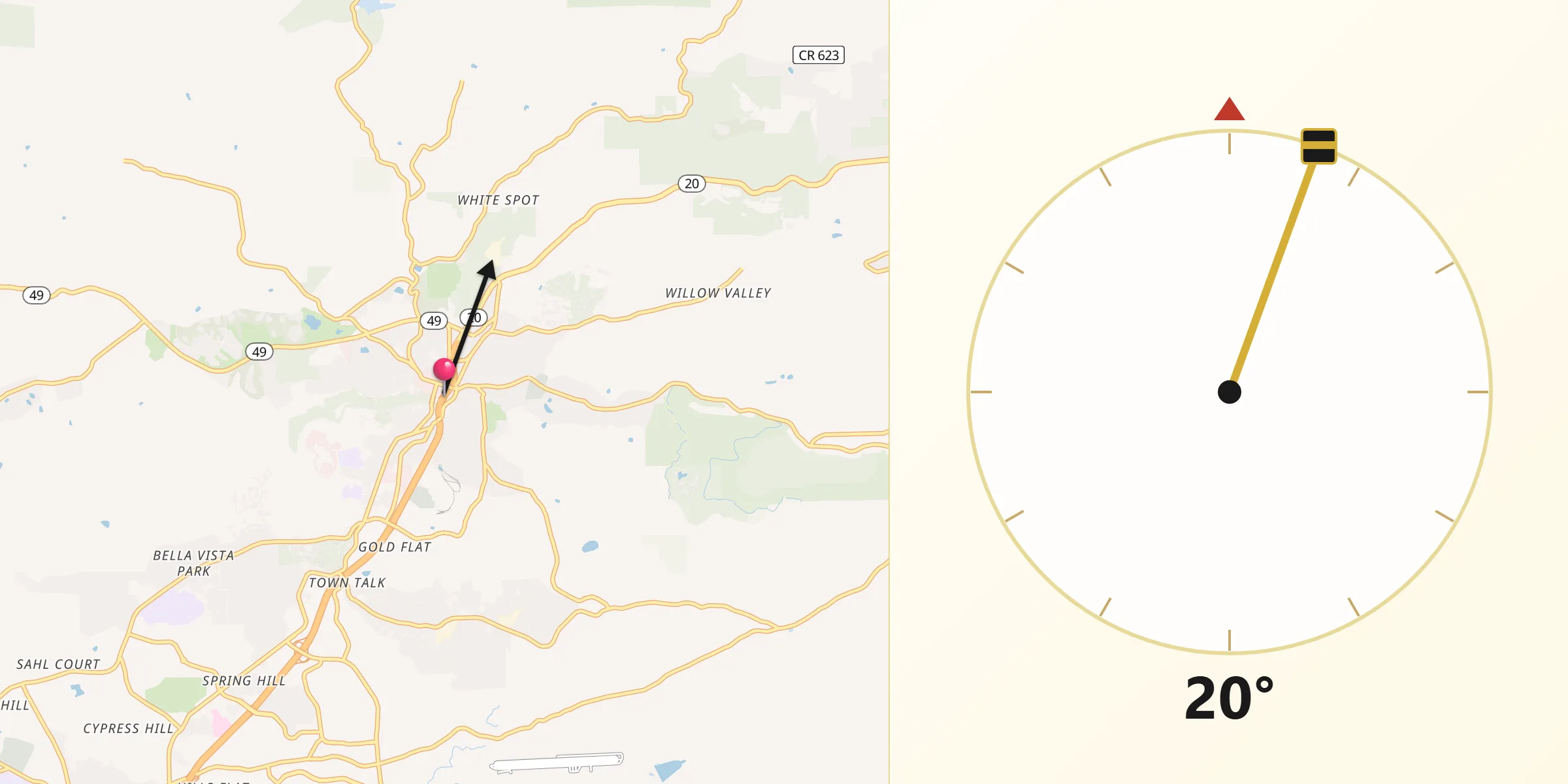 Qibla Direction from Nevada City